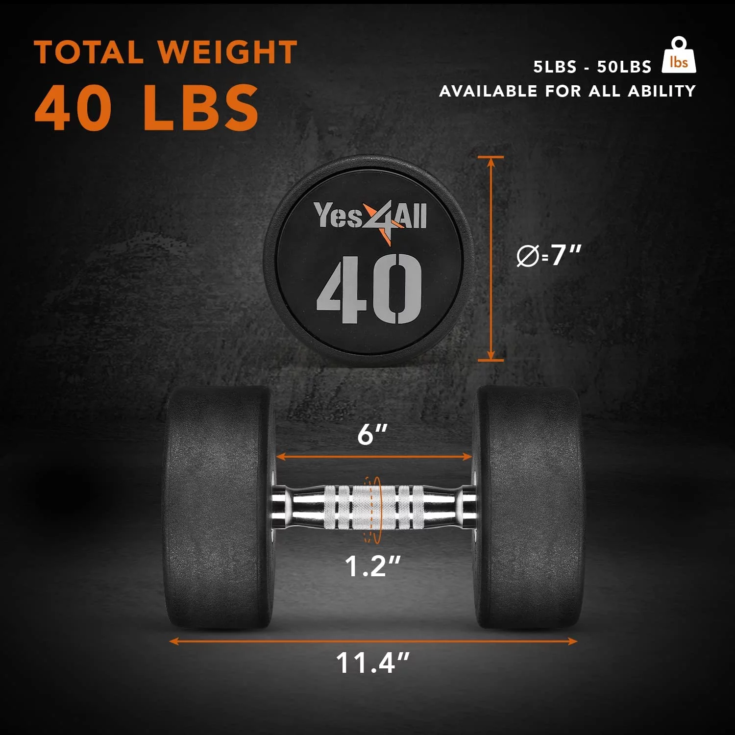 Yes4All 45 lbs Premium heavy weight Urethane Dumbbell, Single - Womvr