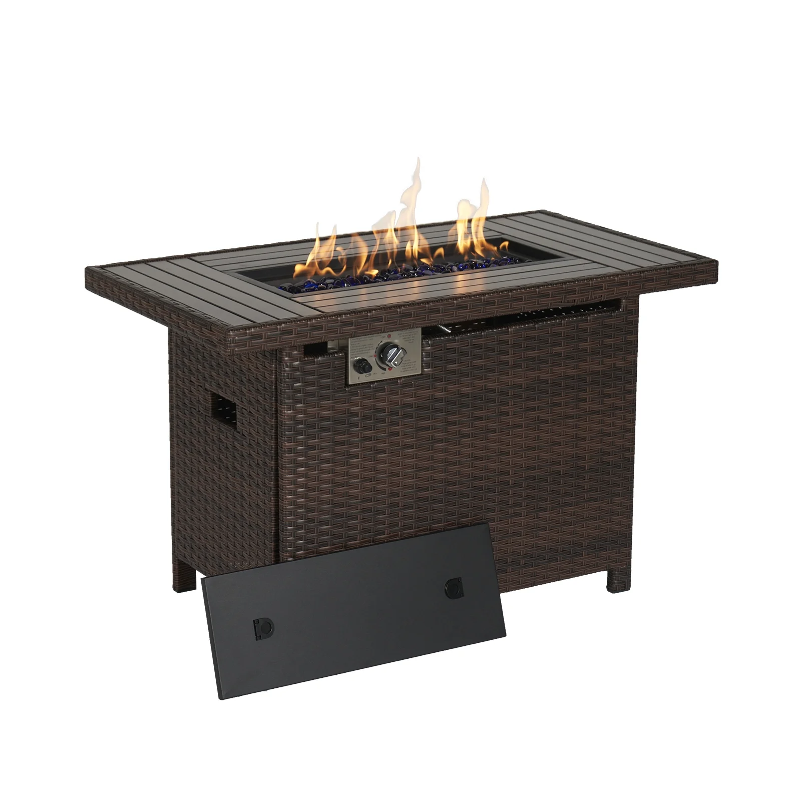 Aoxun 40'' Fire Pit Table 50,000 BTU Propane Gas Fire Pit Table W/ Cover, Glass Beads, Tank Holder, Gray Wicker - Womvr