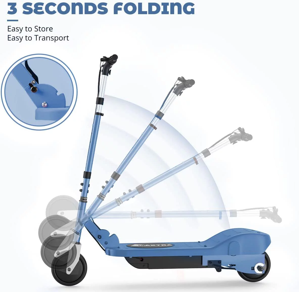 Maxtra Scooters E100 Folding Electric Scooter with Adjustable Handlebar for Kids Ages 6-12, up to 10 MPH, 155 Lbs. Max Load - Womvr