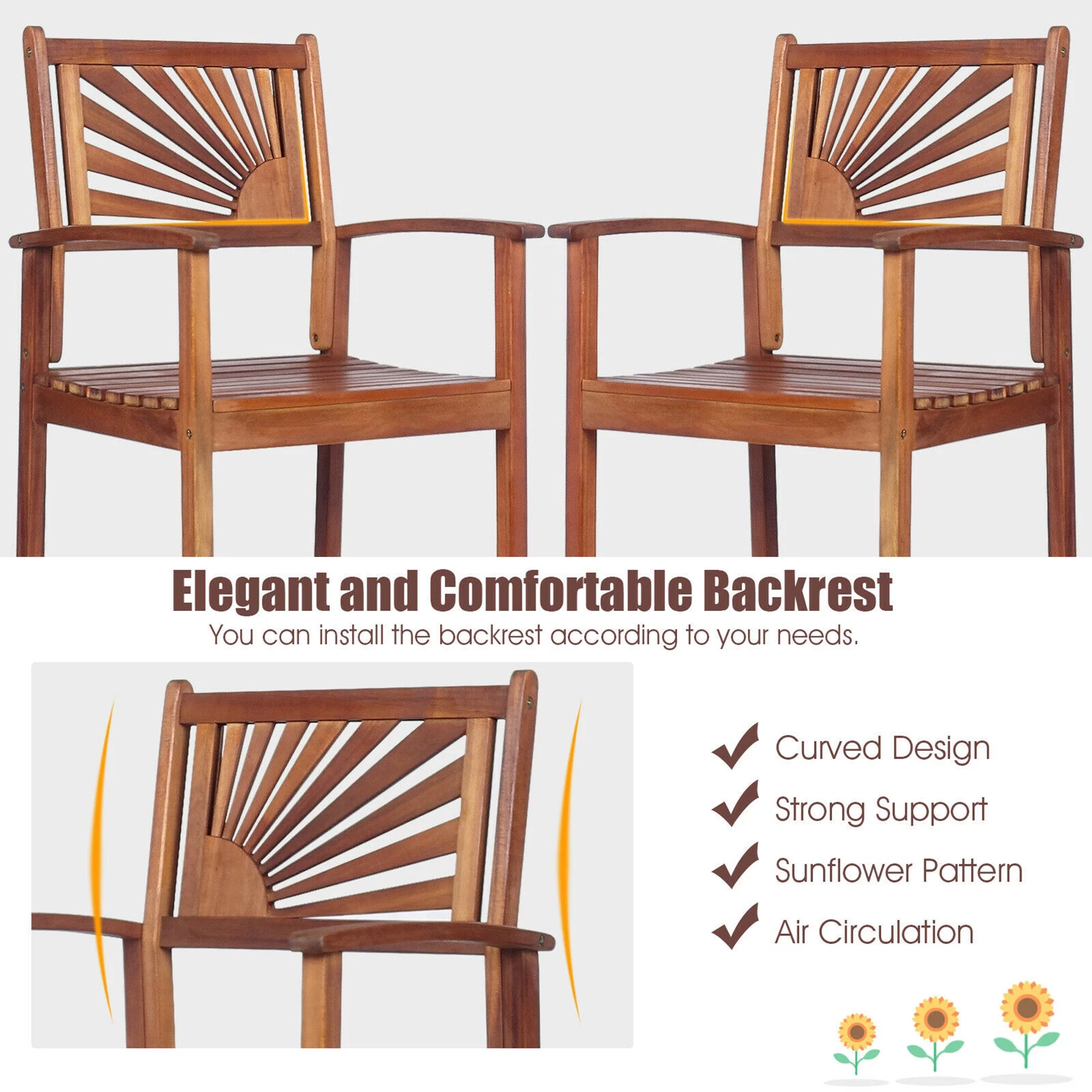 Gymax 3PCS Patio Acacia Wood Bar Table & Stool Set Outdoor Dining Bistro Set - Womvr