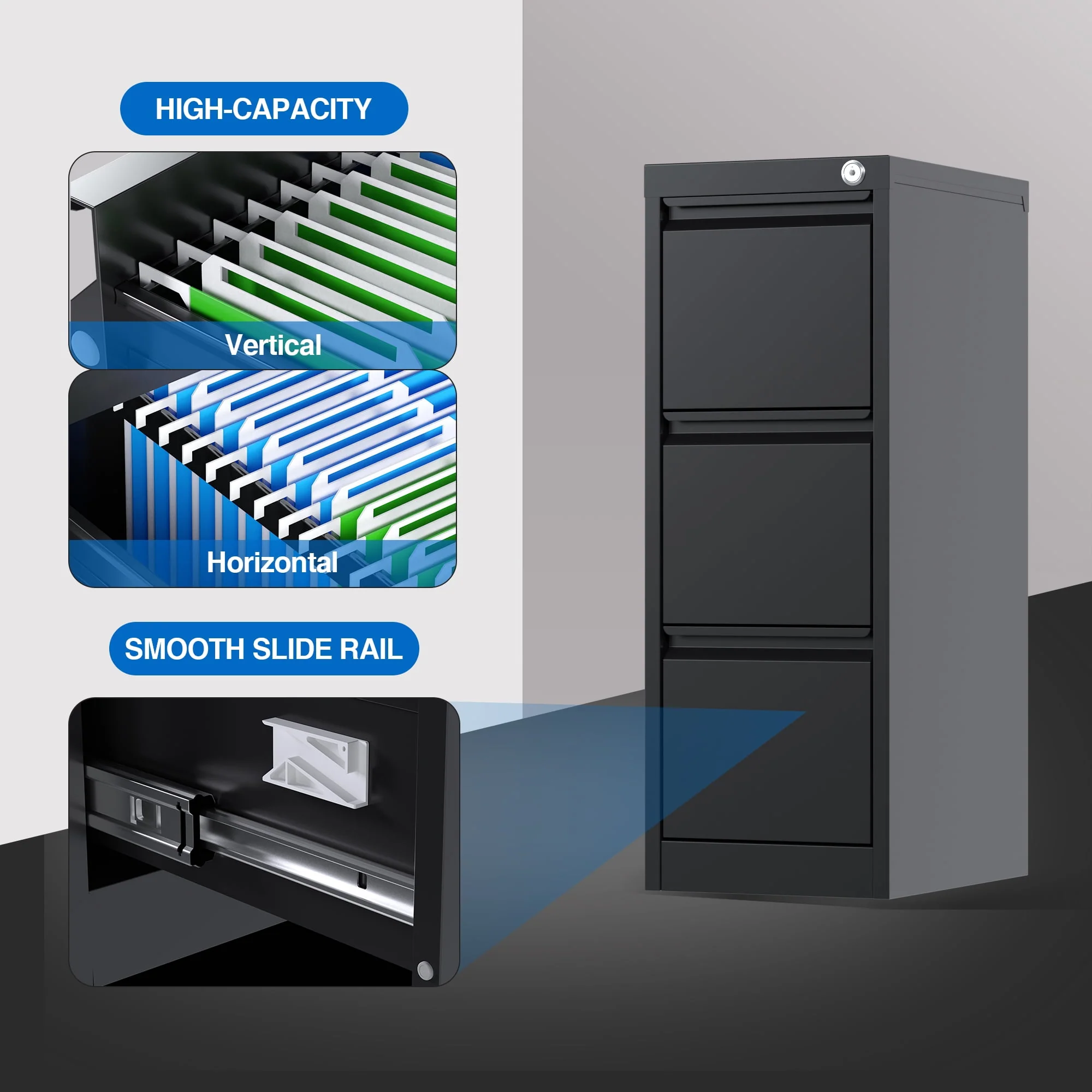 SUPEER 4 Drawer File Cabinet , Metal Vertical File Storage Cabinet with Lock, Office Home Steel Vertical File Cabinet for A4 Letter /Legal Size, 14.96