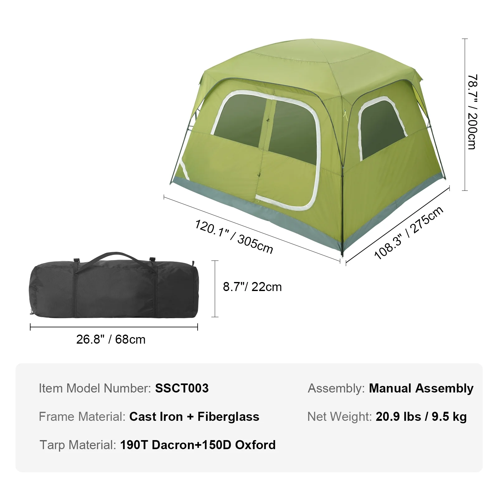 SKYSHALO Camping Tent Camping Tent 10x9x6.5ft, Suitable for 6 People Waterproof Lightweight, 190T Polyester+150D Oxford Fabric - Womvr