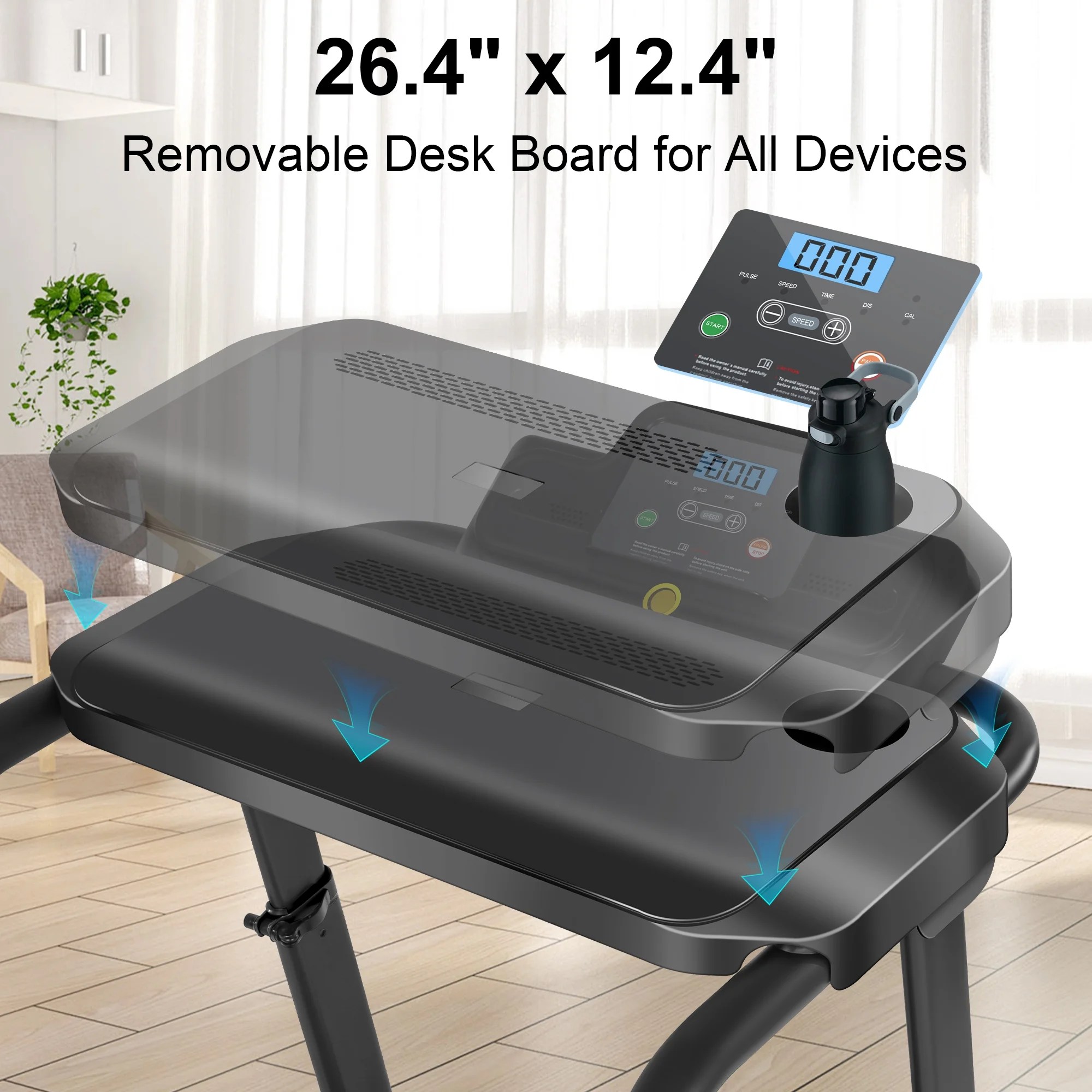 Tikmboex 300Lbs Treadmill with Desk - 2.5 HP Portable Folding Treadmill for Home, Running Machine with Incline（Gray） - Womvr