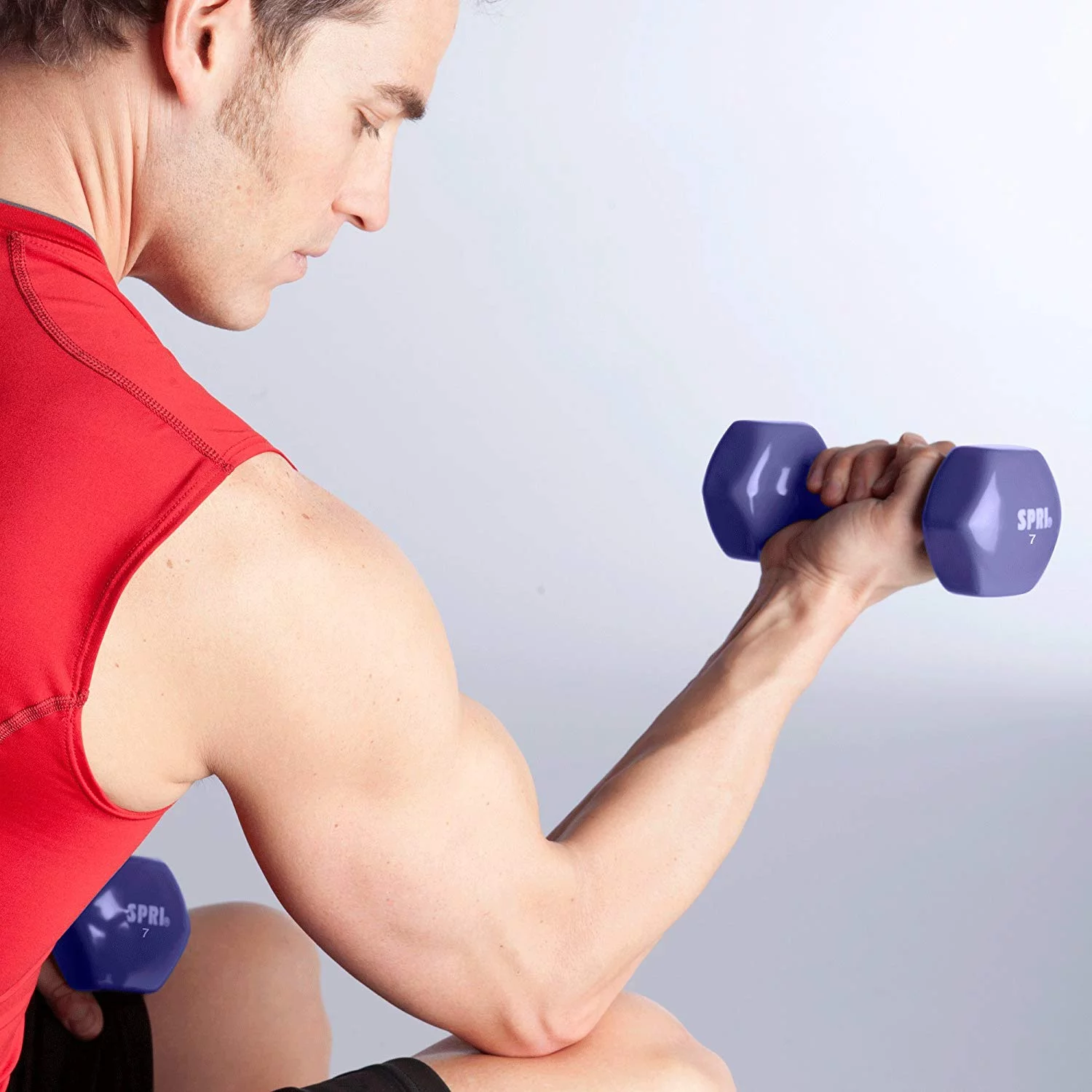 SPRI Deluxe Vinyl Dumbbells, 15 lb Pair, Grey - Womvr