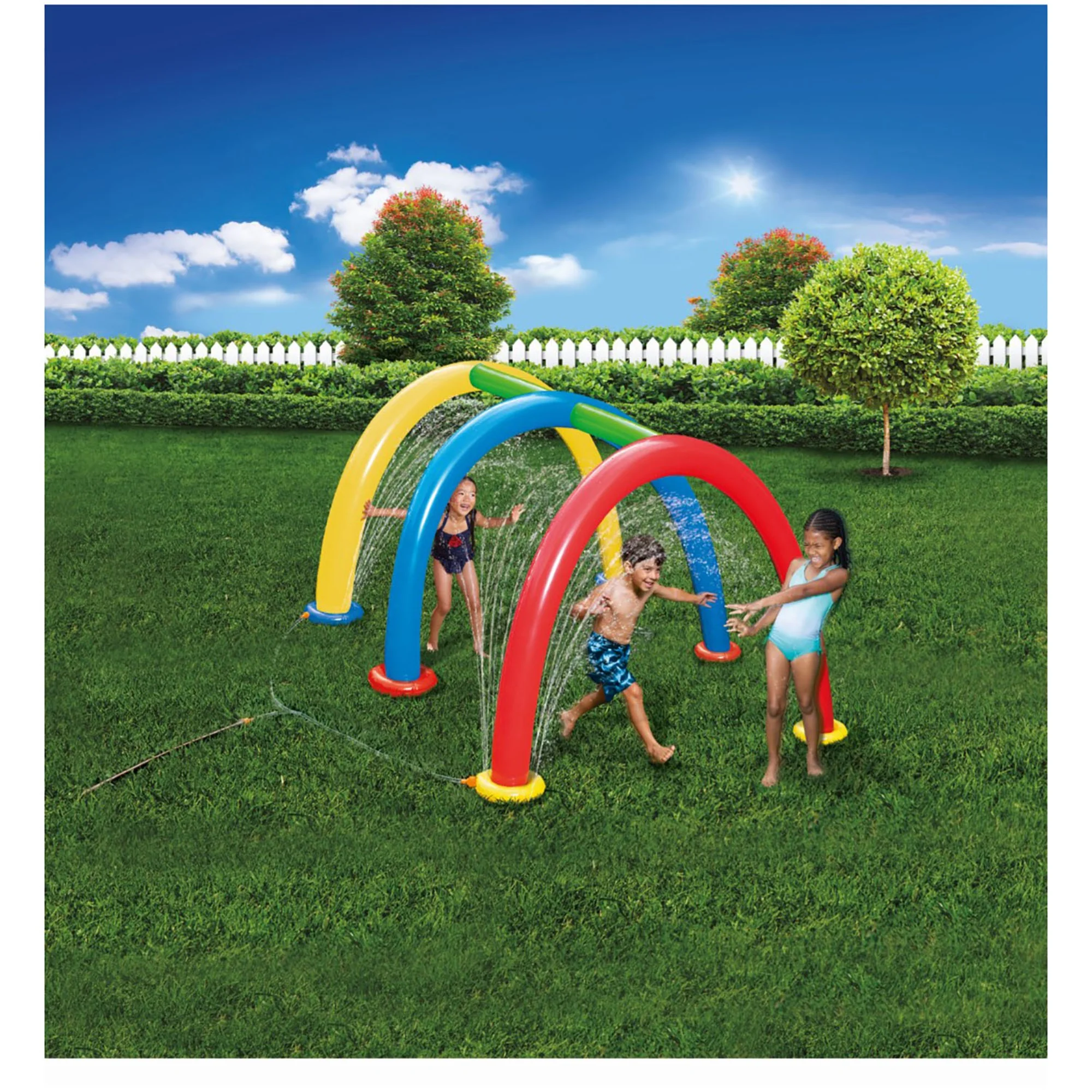 Banzai Splash Tunnel Sprinkler, Length: 82 in, Width: 76 in, Height: 50 in, Inflatable Outdoor Backyard Splash Toy - Womvr