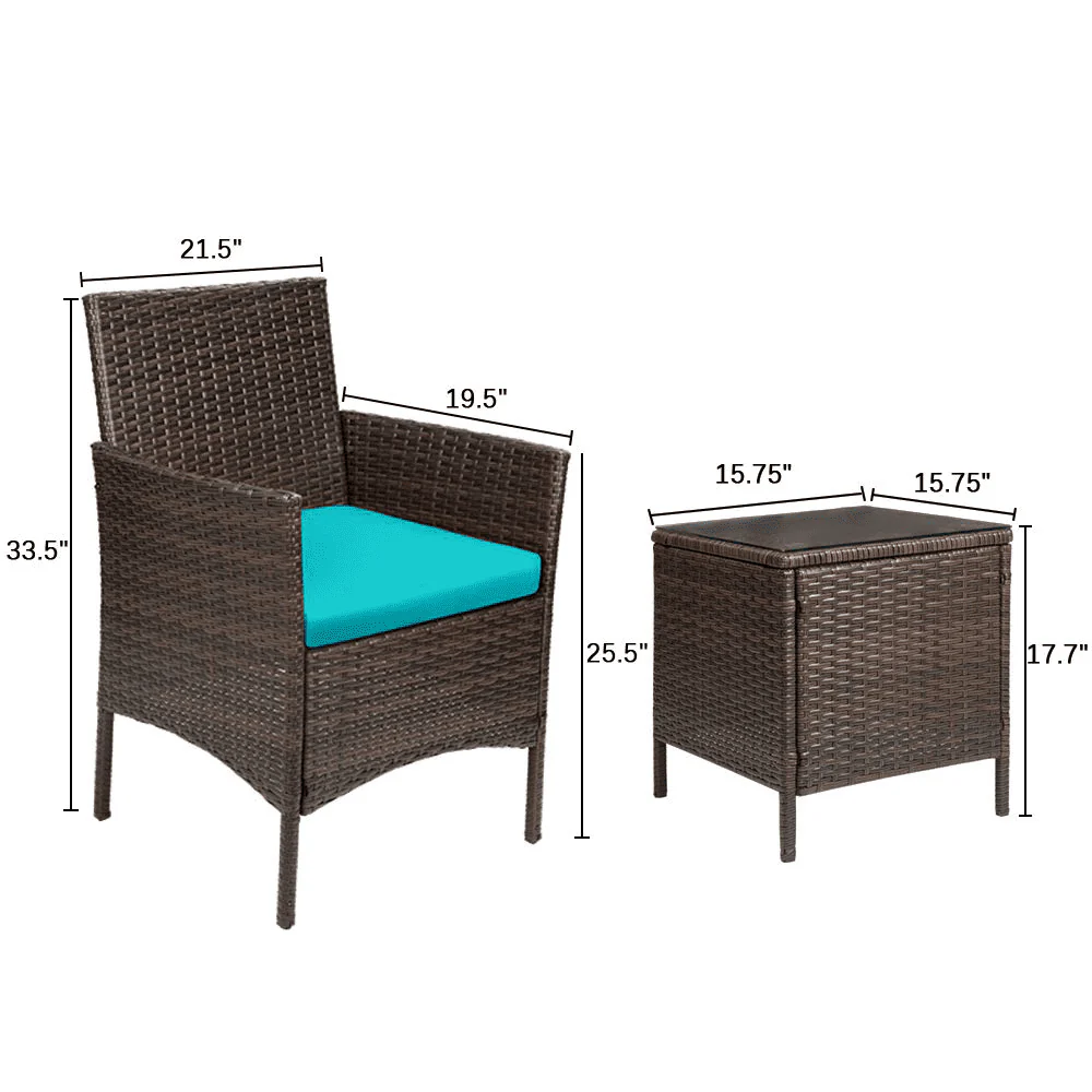 Lacoo 3 Pieces Outdoor Patio Furniture PE Rattan Wicker Table and Chairs Set Bar Set with Cushioned Tempered Glass, Brown/Beige, 2 - Womvr