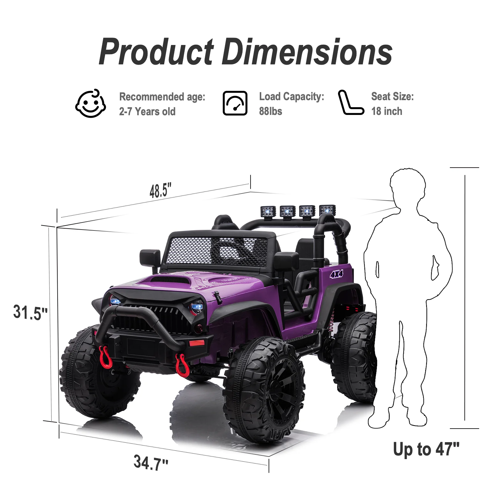 Outfunny 24V Ride on Toy Truck for Big Kids with Remote, 2-Seater, 400W Motor - Purple - Womvr