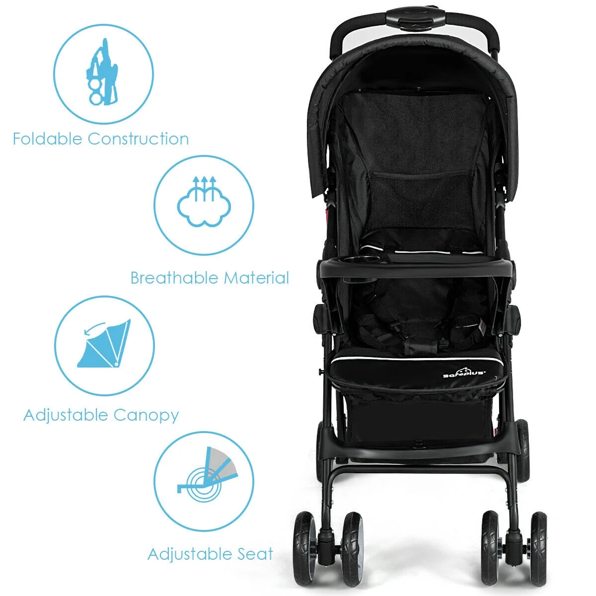 Costway Foldable Lightweight Baby Stroller Kids Travel Pushchair 5-Point Safety System Coffee - Womvr