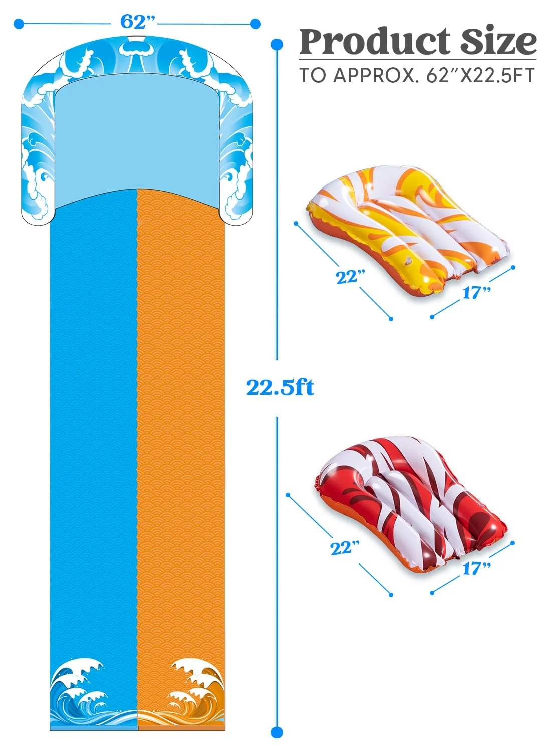 Syncfun 22.5ft Water Slides and 2 Bodyboards, Lawn Backyard Waterslides Water Toy with Build Sprinkler for Kids Outdoor Water Fun - Womvr