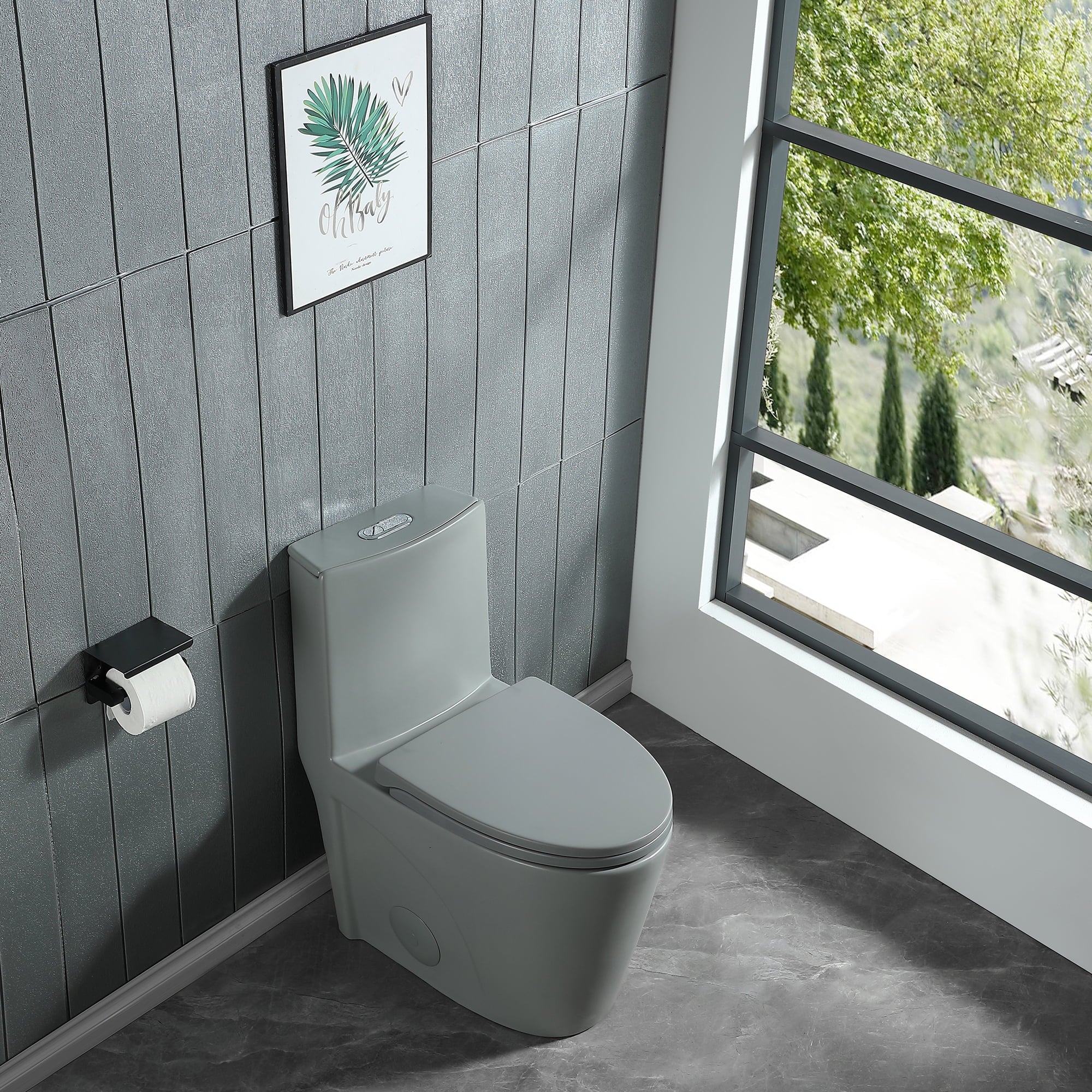 Miniyam 1.1/1.6 GPF Dual Flush Elongated Toilet with Soft-Close Seat, Black - Womvr