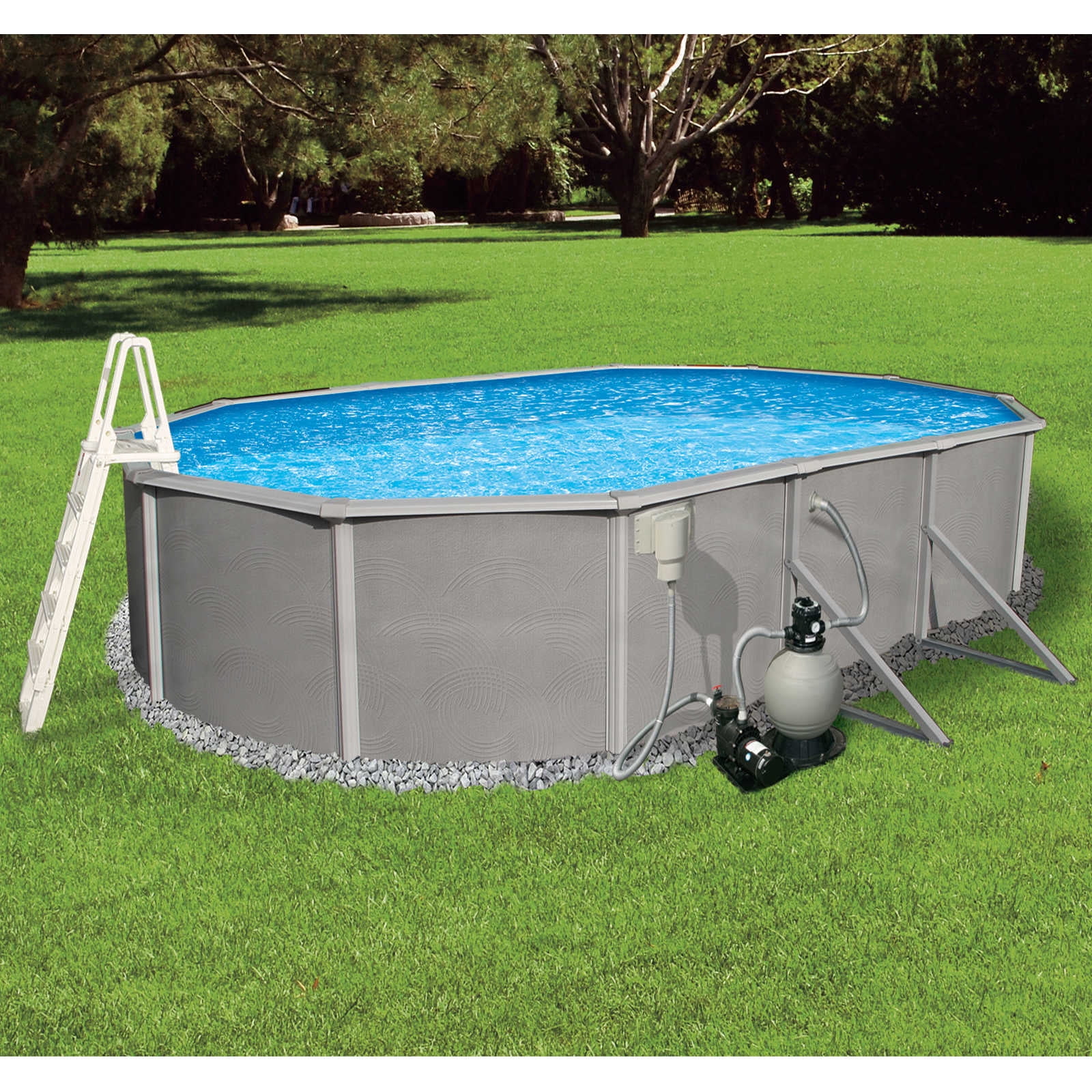 Belize 18-ft x 33-ft Oval 52-in Deep 6-in Top Rail Metal Wall Swimming Pool Package - Womvr