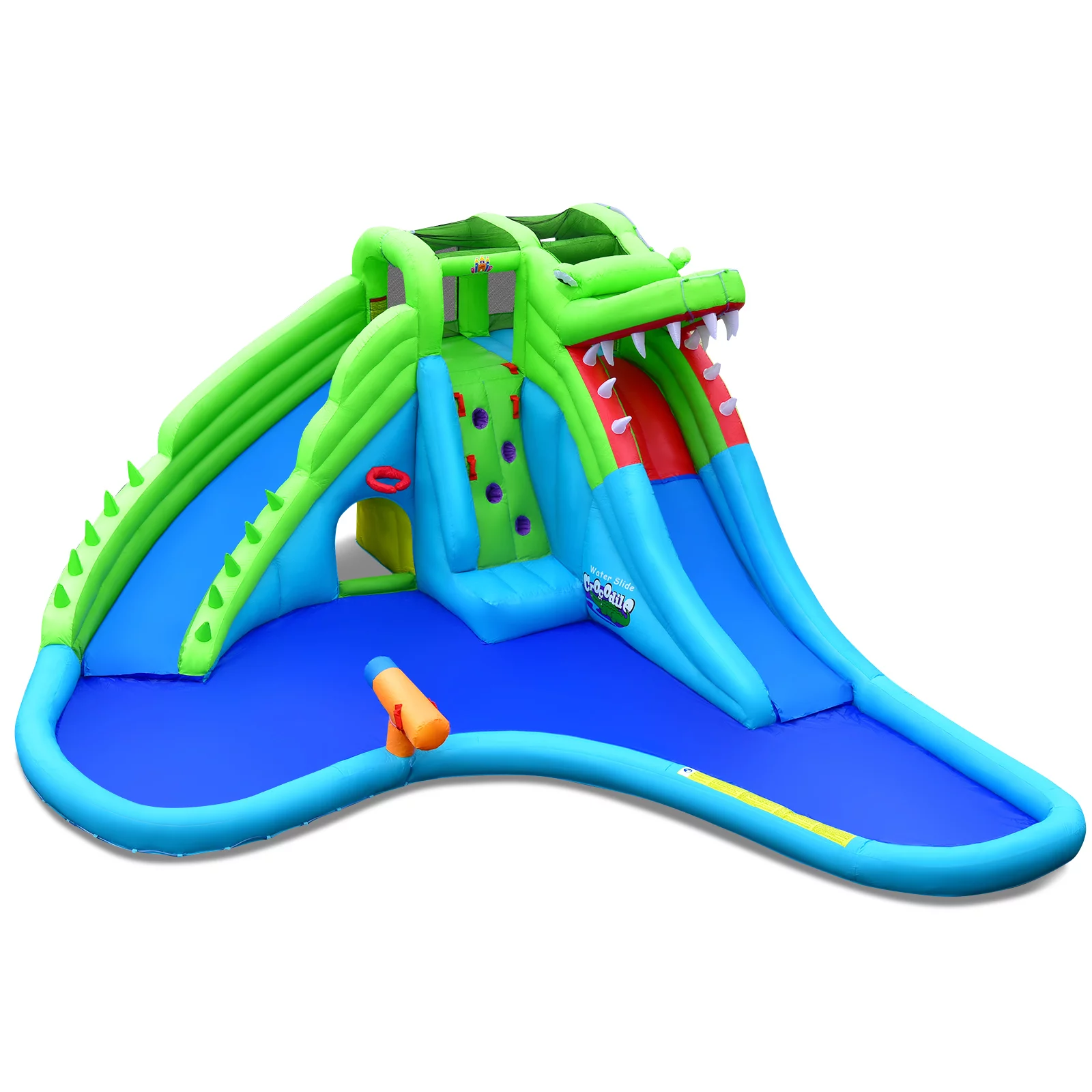Topbuy Inflatable Splash Crocodile Water Slide Park Climbing Wall & Pool w/780W Blower - Womvr