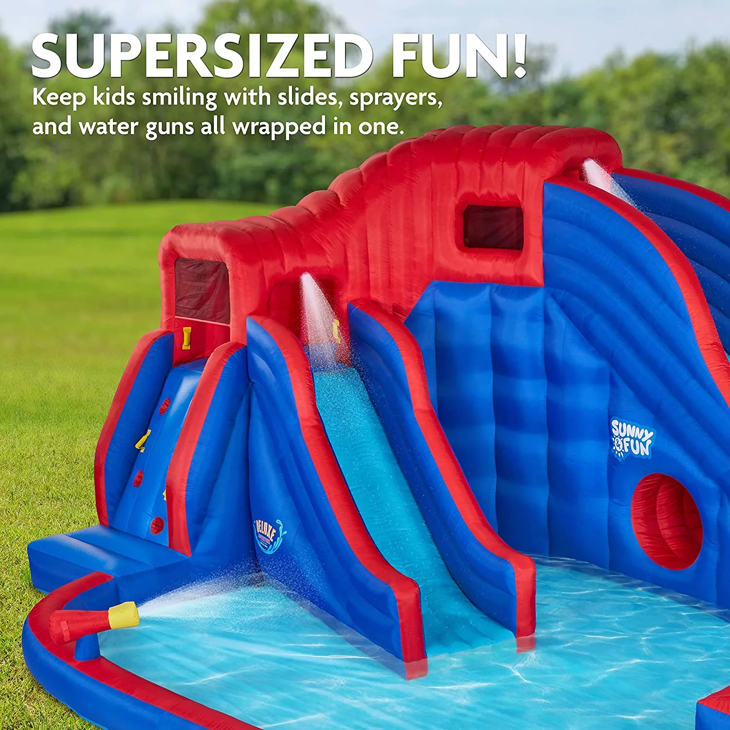 Sunny & Fun Inflatable Water Slide Park & Blow up Pool w/Pump, Kids Water Park - Womvr