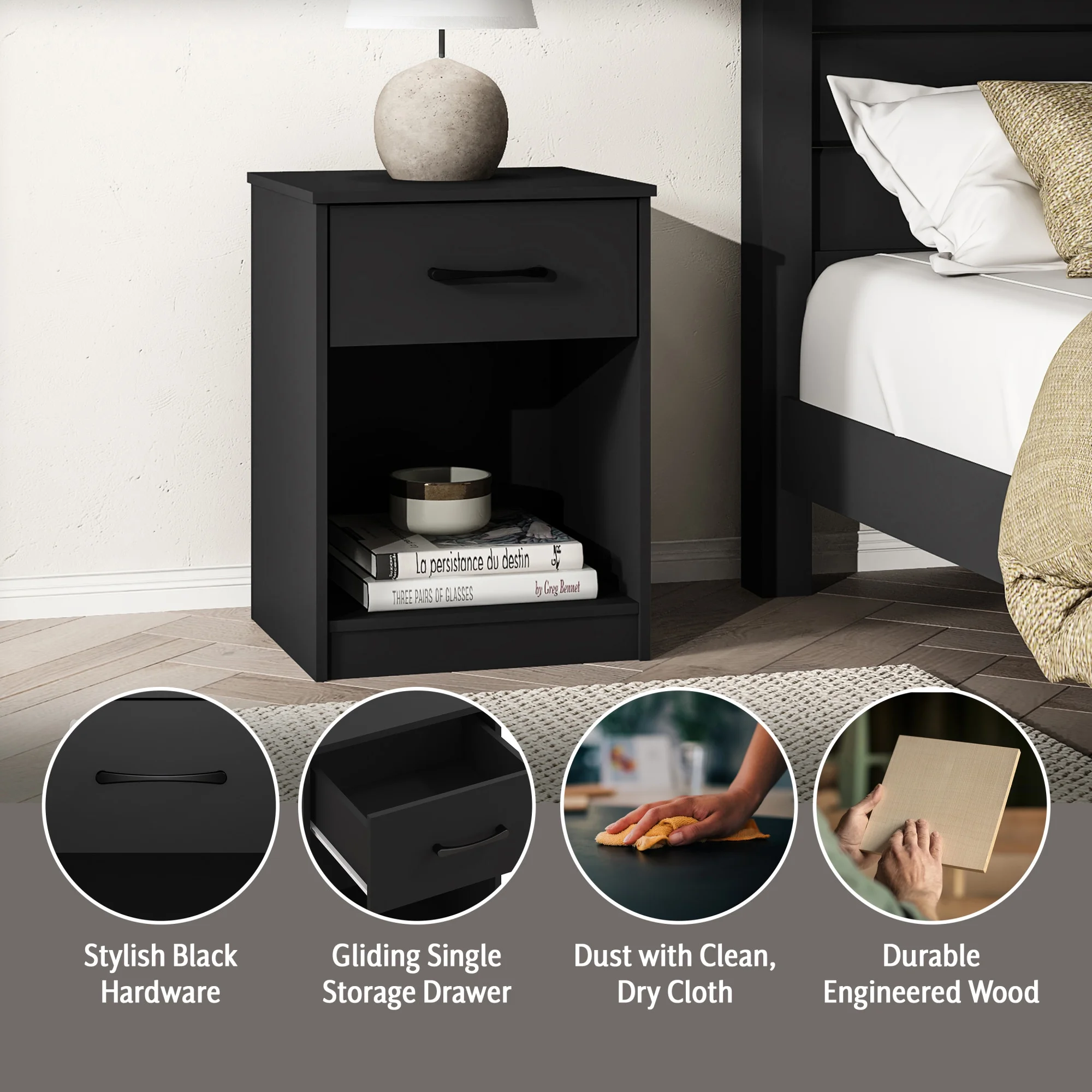 Mainstays Ardent Nightstand with 1 Drawer, White - Womvr