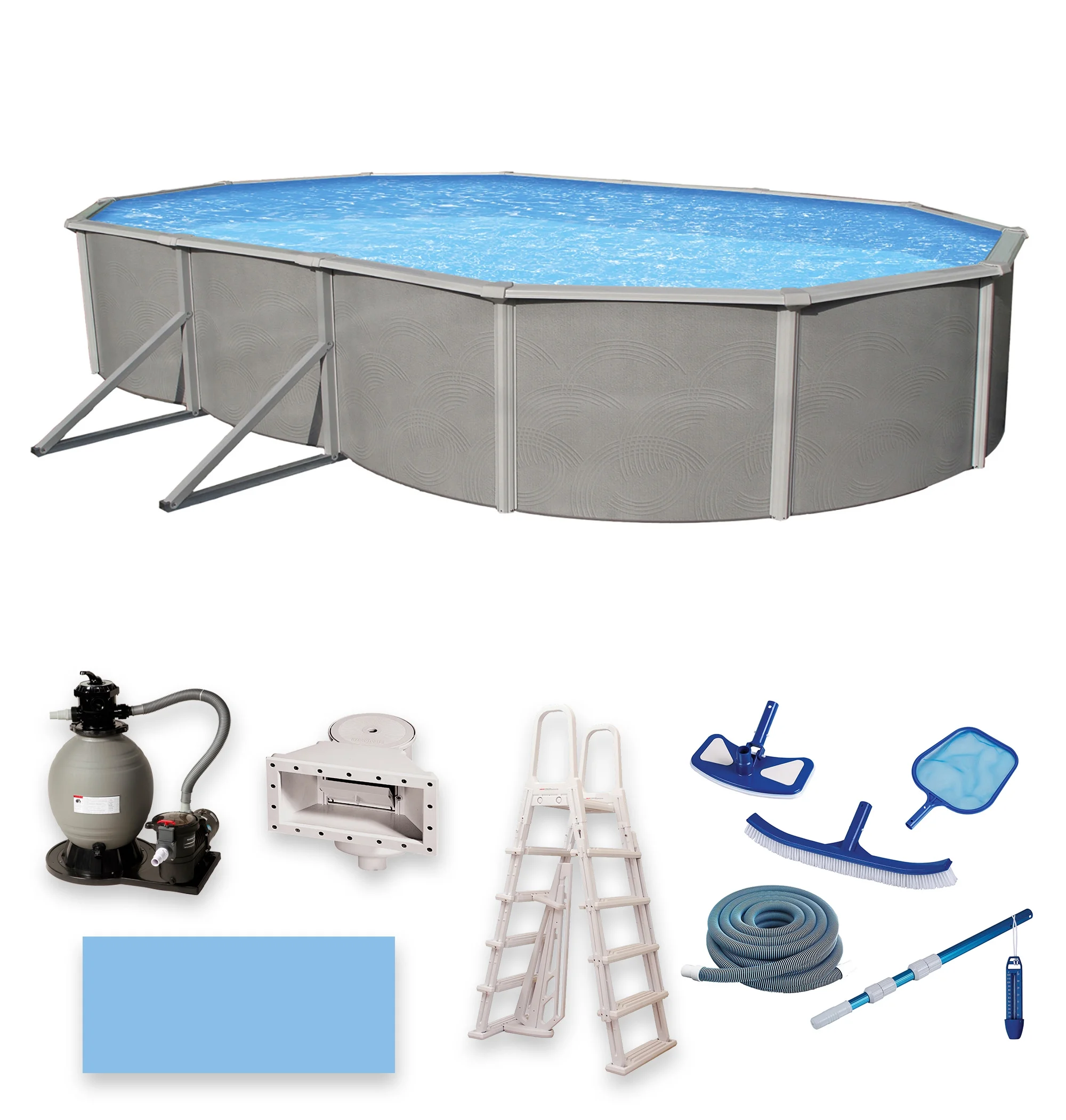 Belize 12-ft x 24-ft Oval 52-in Deep 6-in Top Rail Metal Wall Swimming Pool Package - Womvr