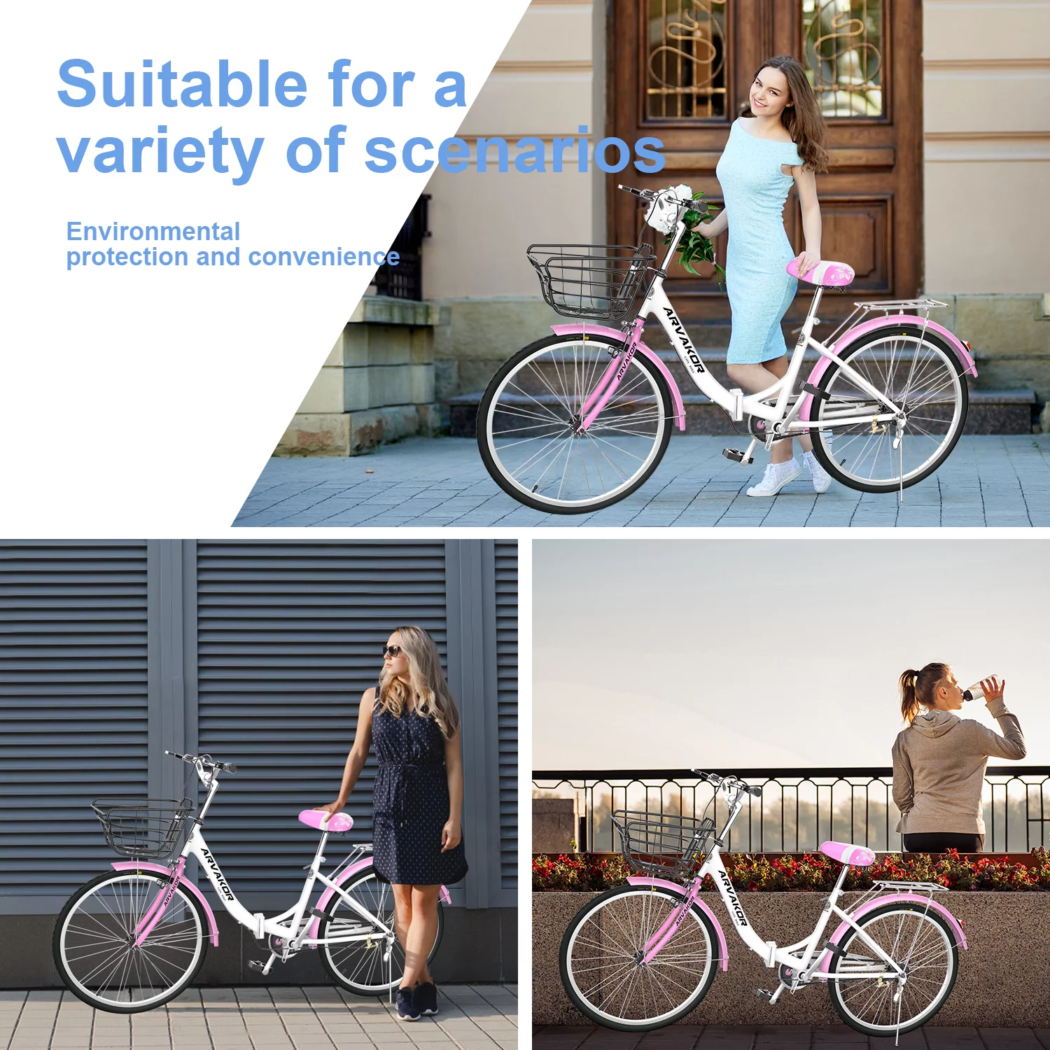 ARVAKOR 26 Inch Women Bike, Classic Bicycle Retro Bicycle, Cruiser Bike, Beige - Womvr