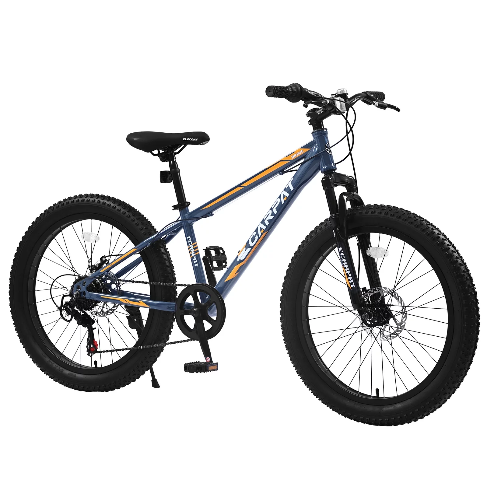 24 inch Fat Tire Bike, Shimano 7-Speed, Dual-Disc Brakes, Orange Trail Mountain Bike for Adult/Youth - Womvr