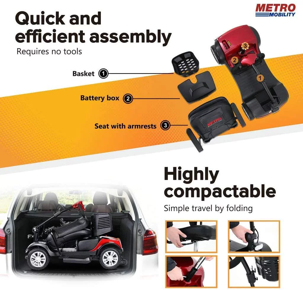 Metro Mobility Elderly Scooter Folding Scooter 4 Wheel Scooter Red - Womvr