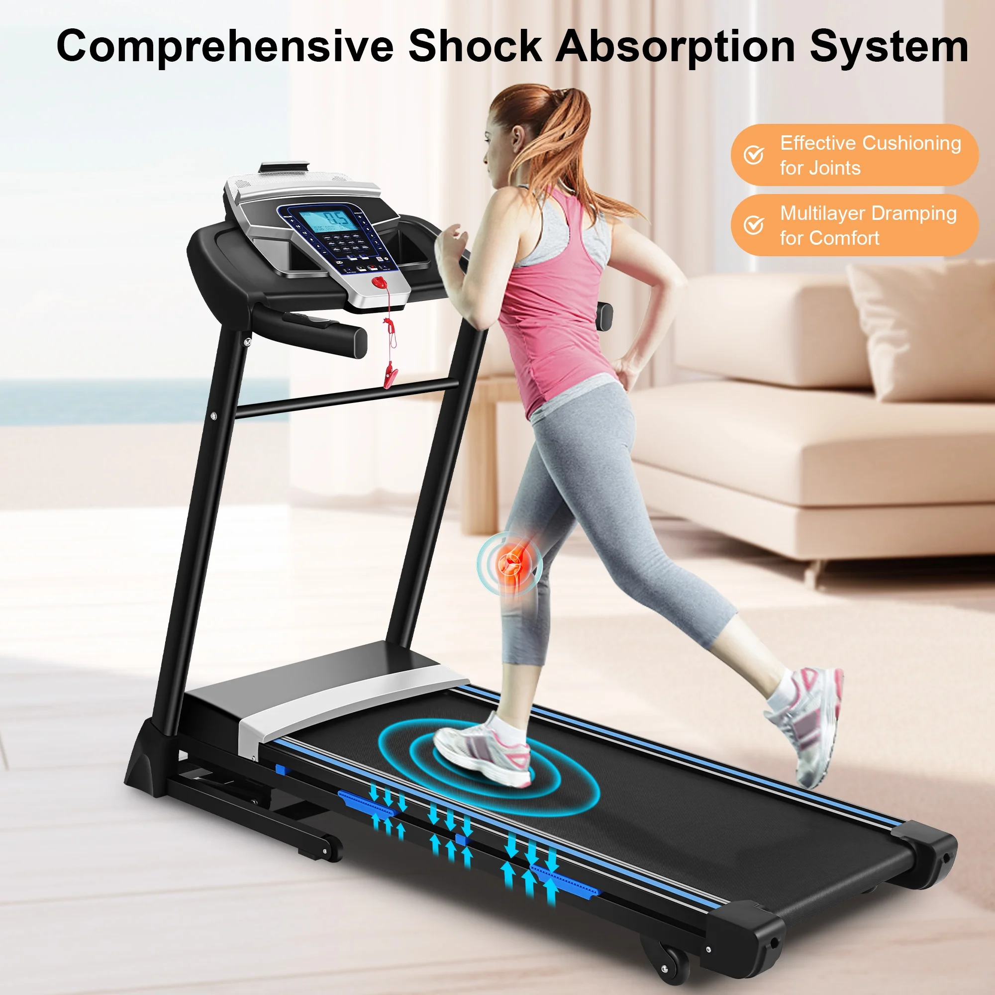 Tikmboex 17'' Folding Treadmill with 15-Level Auto Incline 9.0 mph Speed 12 Preset Program, Strong 3.25HP Motor Running Machine for Cardio Fitness , Black 300lbs - Womvr