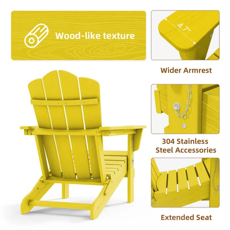 Outdoor Patio Folding HDPE Resin Adirondack Chair, Red - Womvr