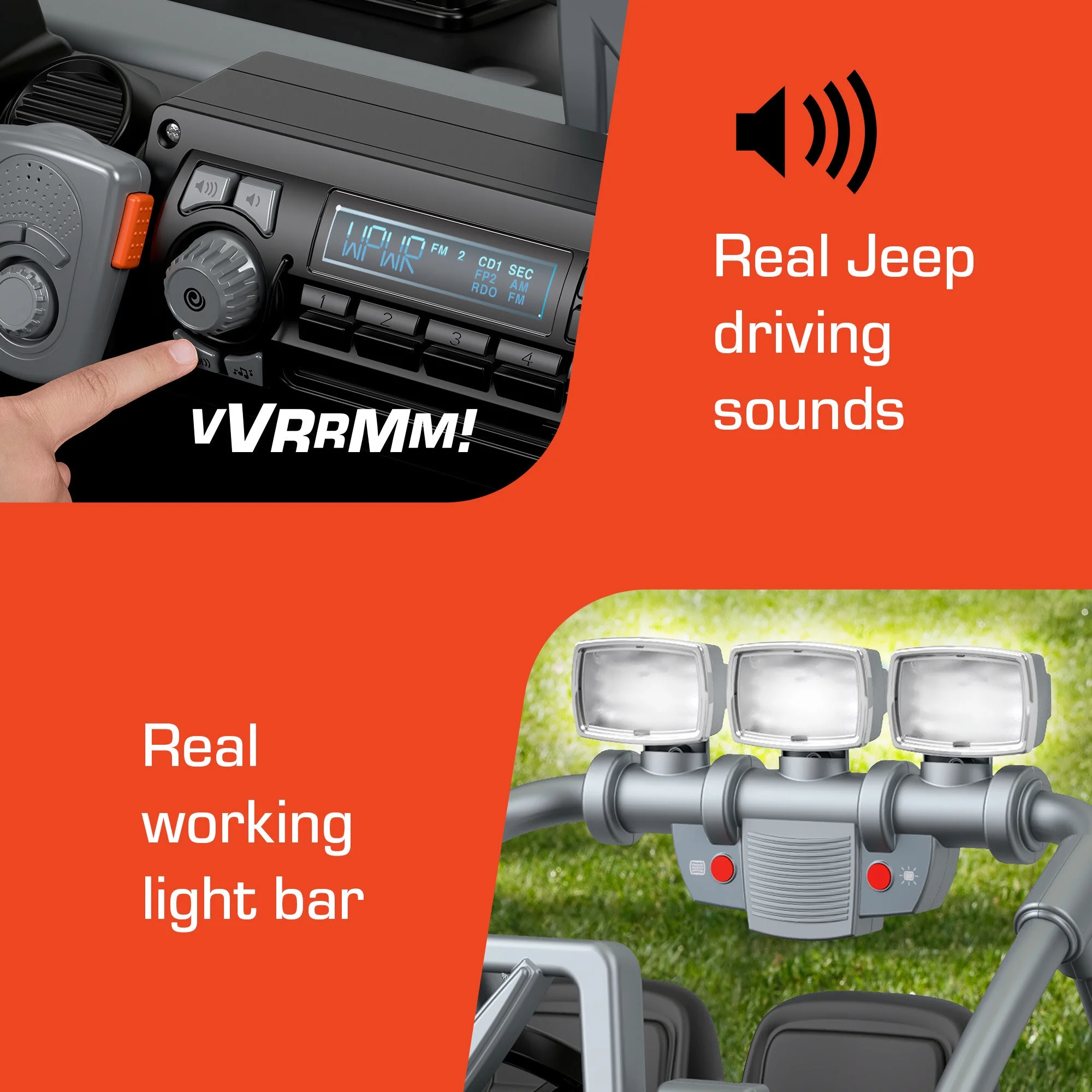 12V Power Wheels Jeep Wrangler Willys Battery-Powered Ride-On Vehicle with Lights & Sounds, Black - Womvr