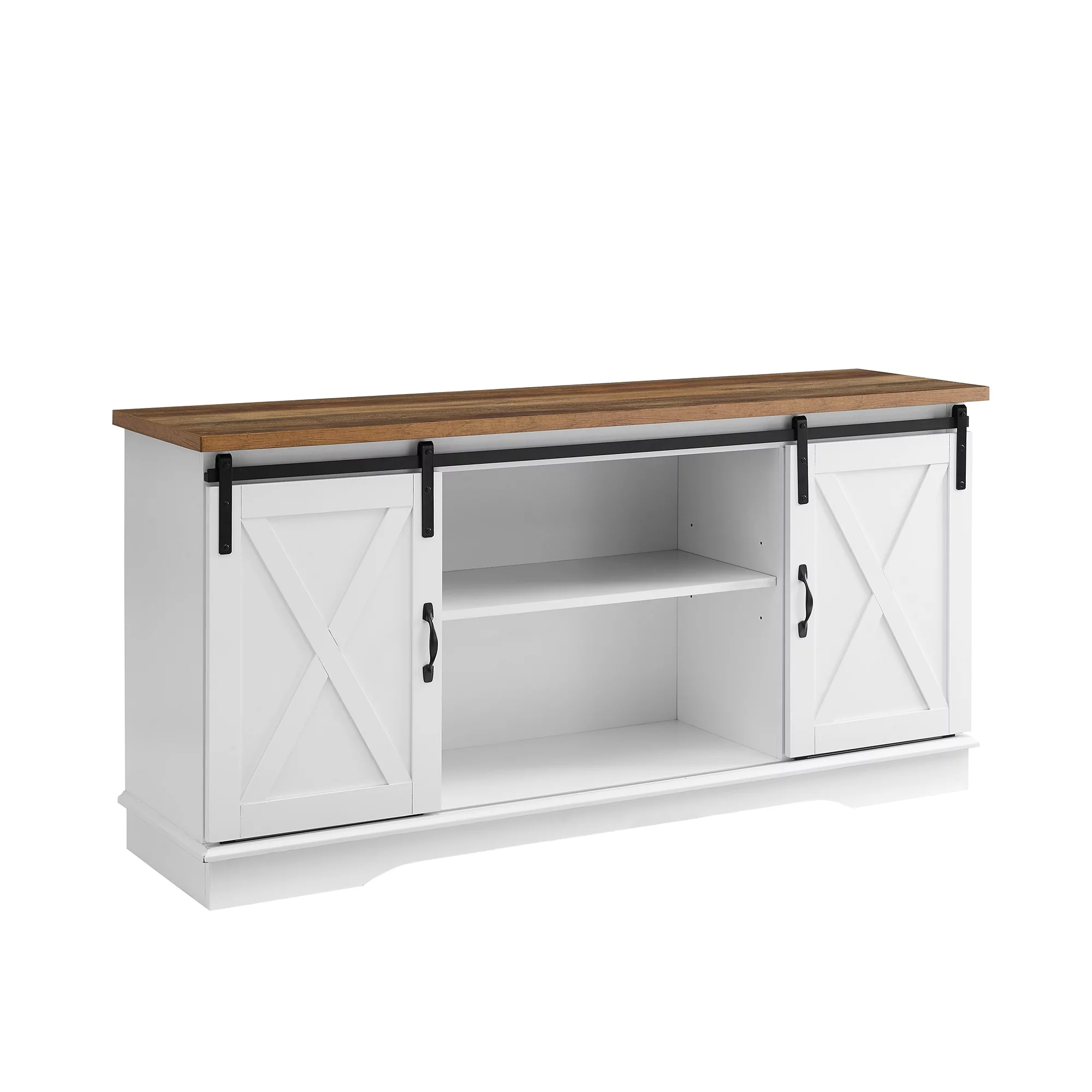 Woven Paths Farmhouse Sliding Barn Door TV Stand for TVs up to 65