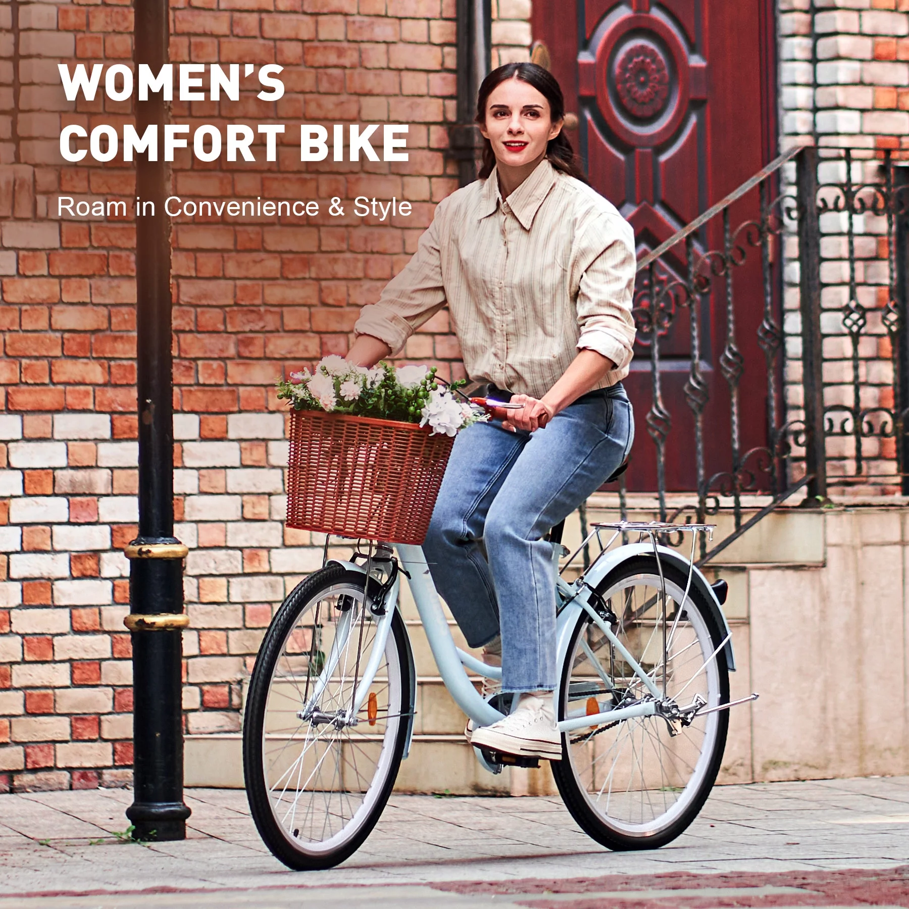 Viribus Women's Comfort Bike 26 Inch Beach & City Cruiser Bicycle with Basket Rack Mint - Womvr