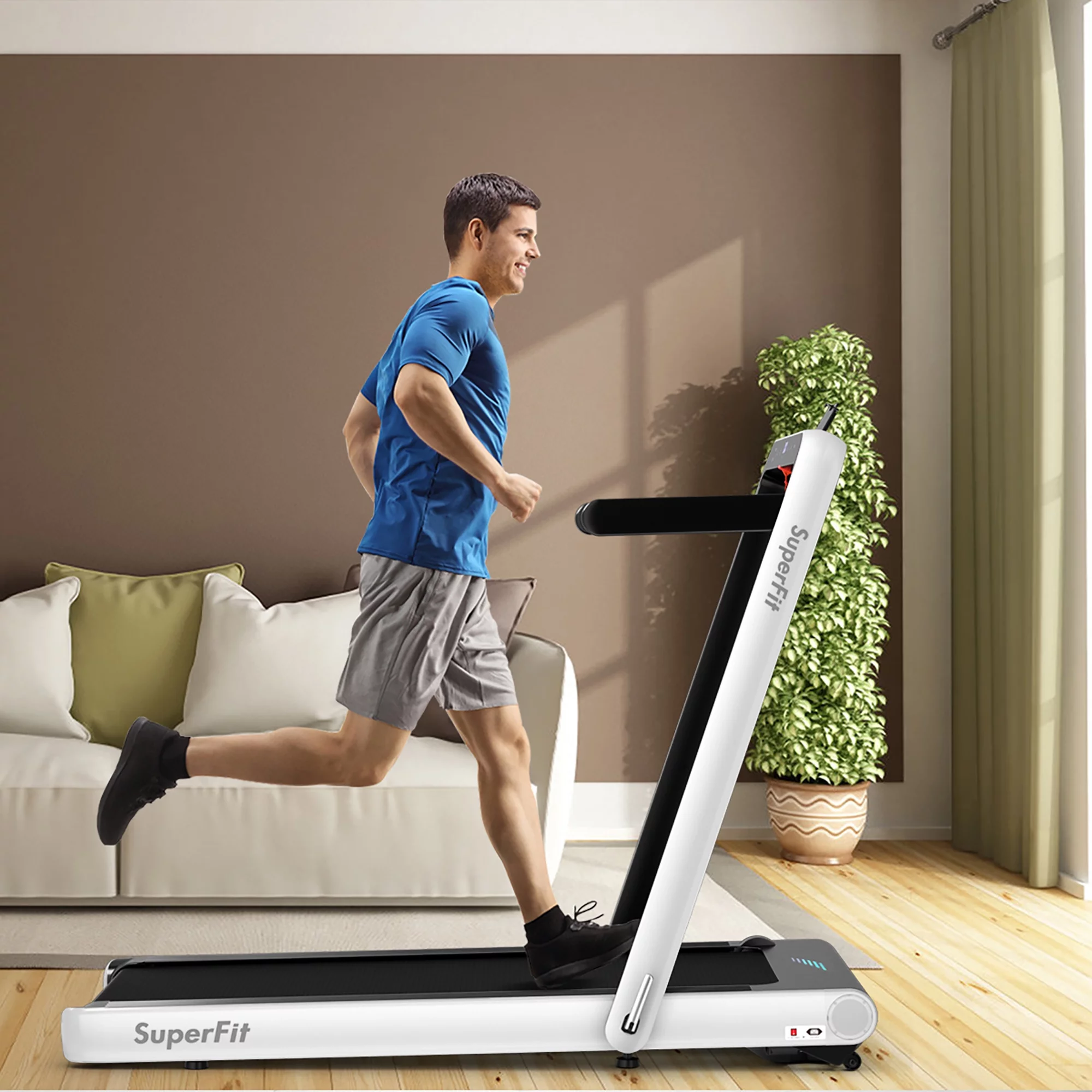 SuperFit 4.75HP 2 In 1 Folding Treadmill W/Remote APP Control White - Womvr