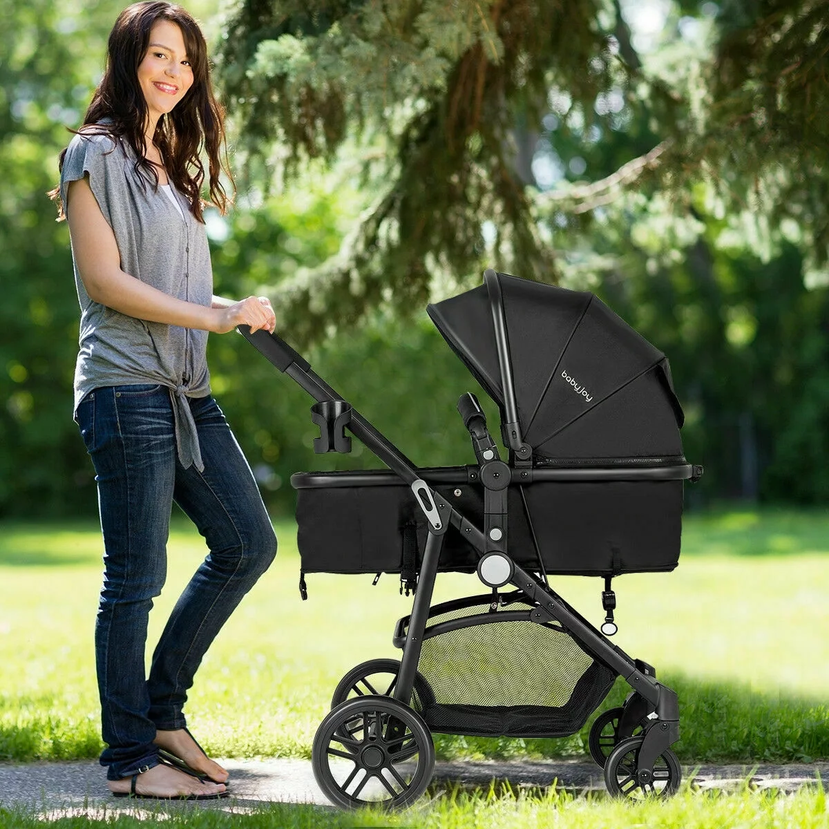 Costway Foldable Baby Stroller 2 in1 Newborn Infant Travel Buggy Pushchair Black - Womvr