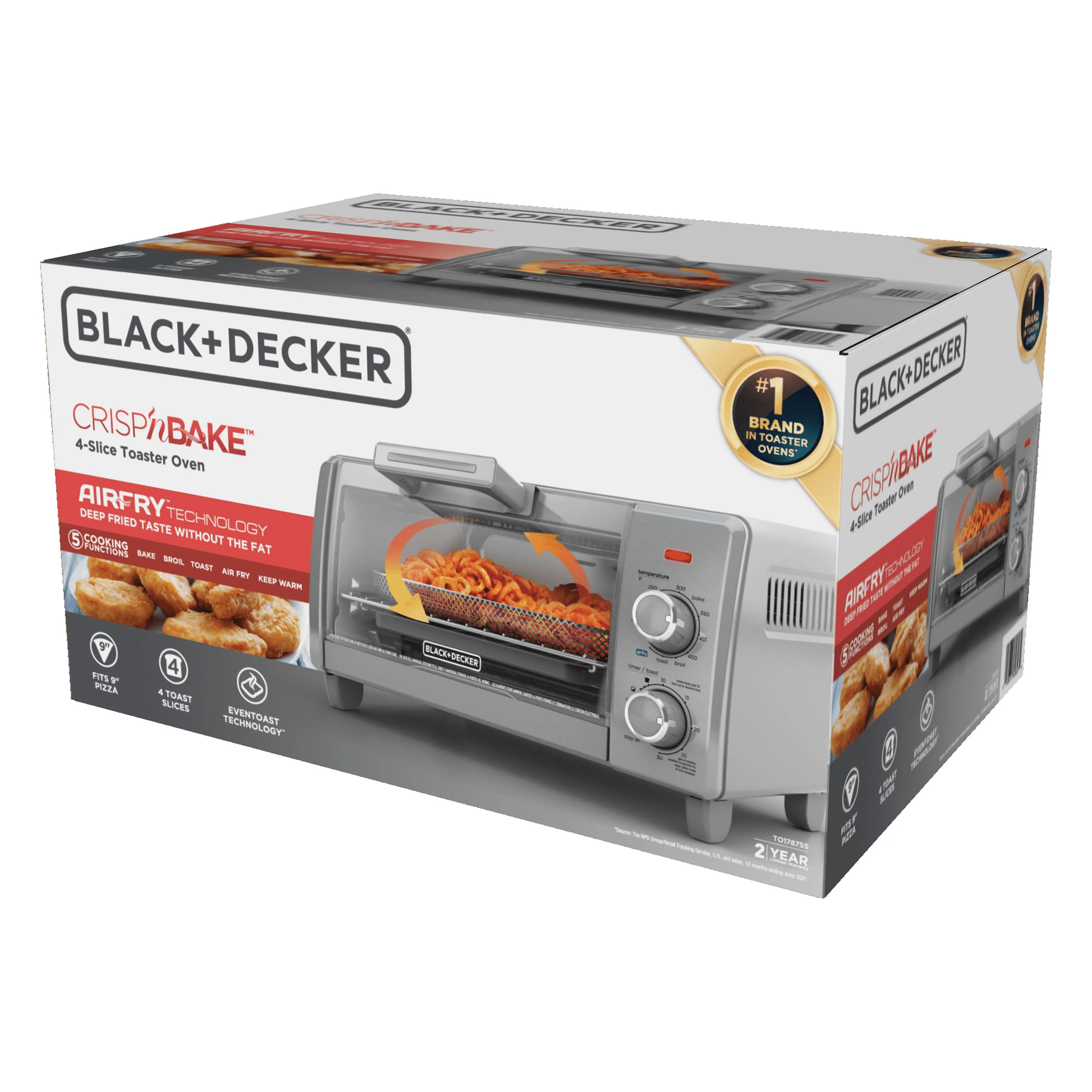 BLACK+DECKER Crisp 'N Bake Air Fry 4-Slice Toaster Oven, Silver & Black, TO1787SS - Womvr