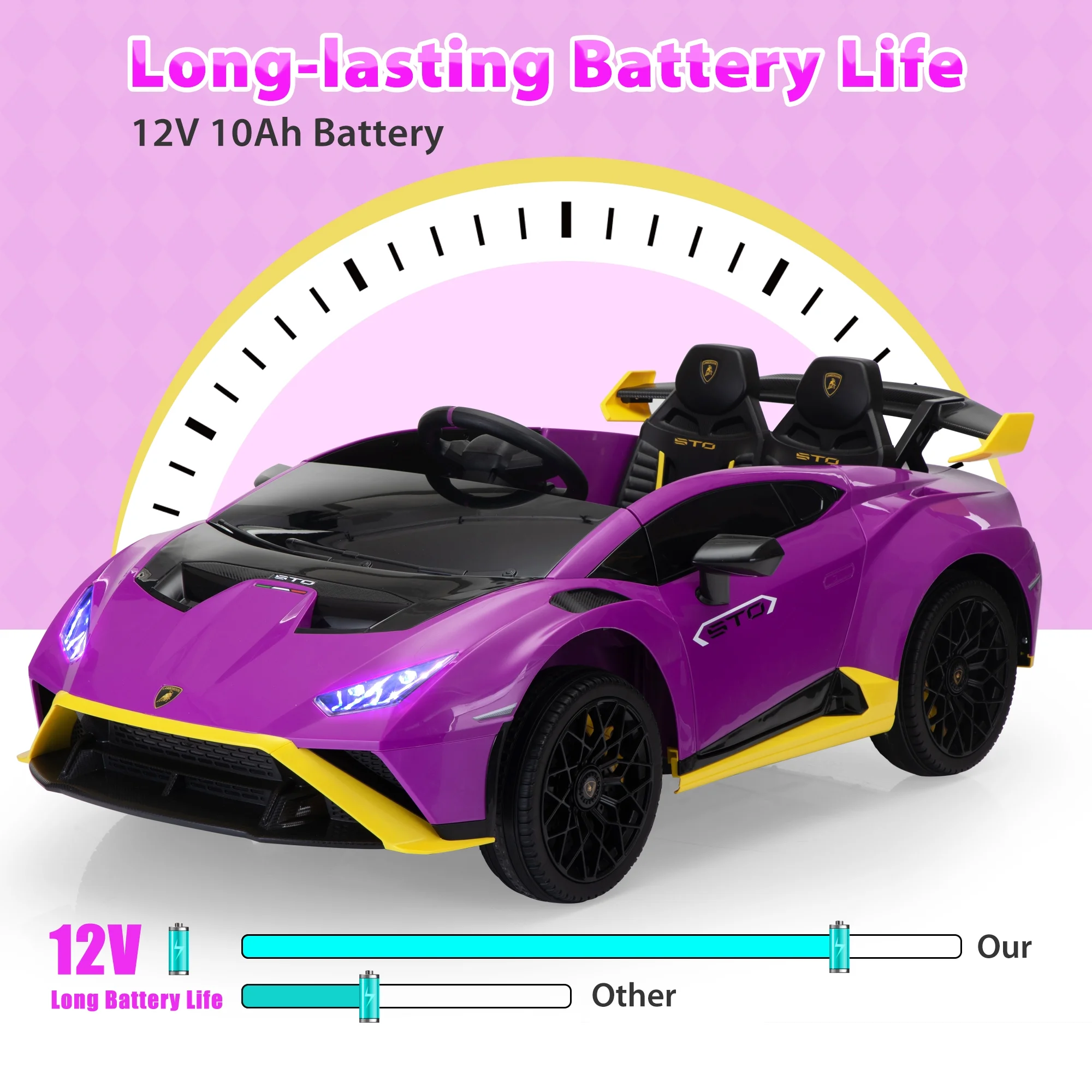 TOBBI 24V Lamborghini STO Licensed Kids Ride on Drift Car Gray Electric Car W/Remote Control LED Lights, up to 10 mph - Womvr