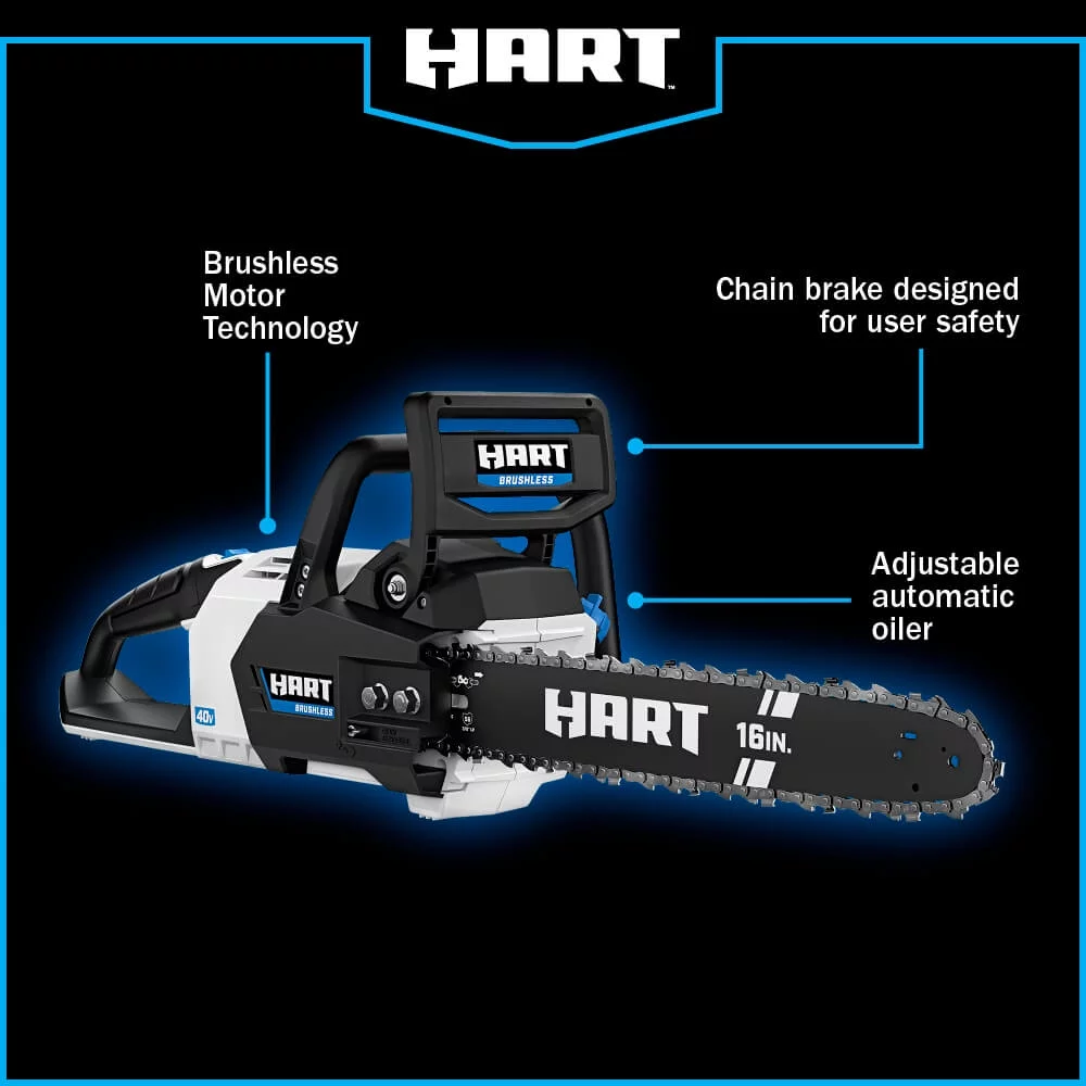 HART 40-Volt 16-inch SUPERCHARGE Battery-Powered Brushless Chainsaw Kit, (1) 4.0 Ah Lithium-Ion Battery - Womvr