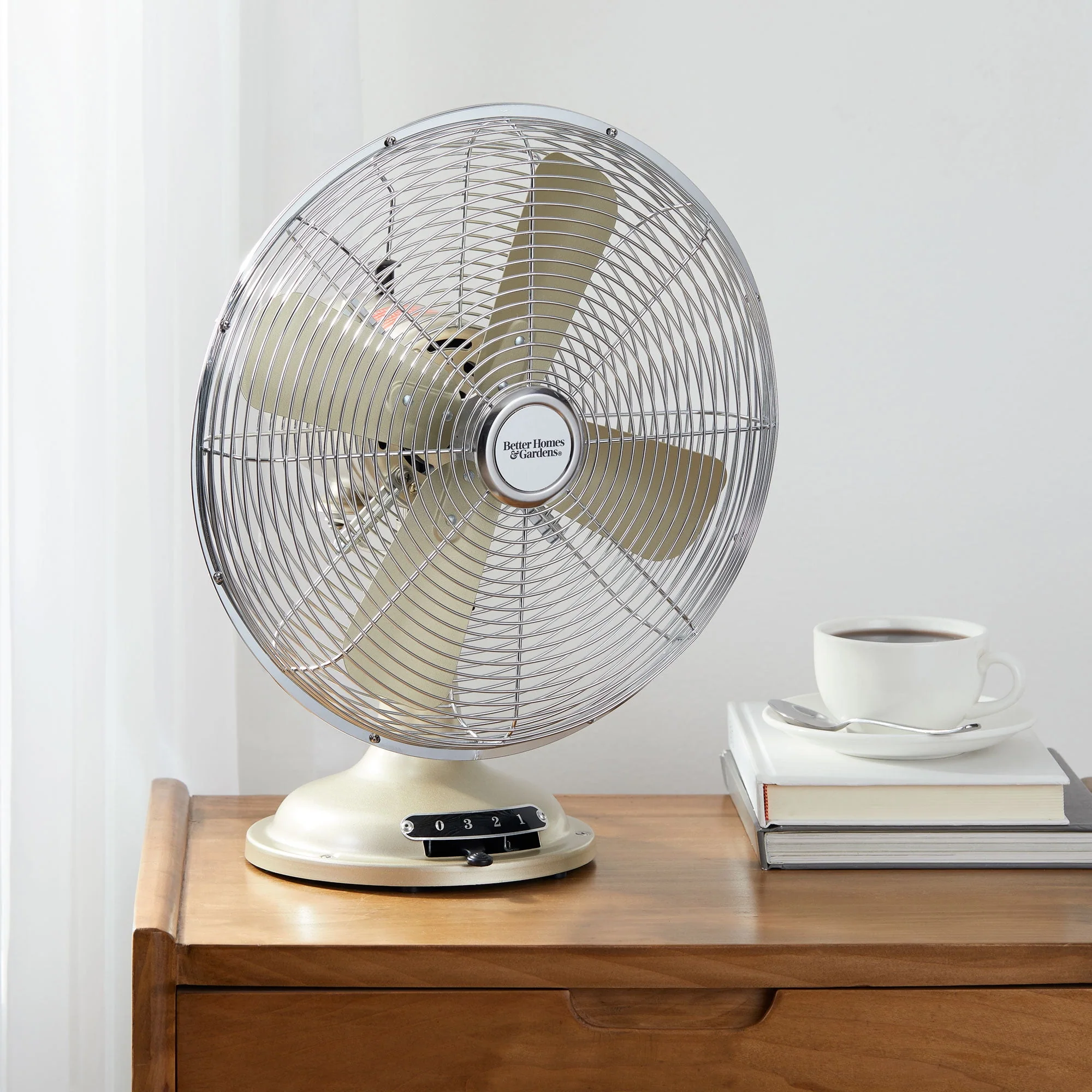 Better Homes & Gardens New 12 inch Retro 3-Speed Metal Tilted-Head Oscillation Table Fan Gold - Womvr
