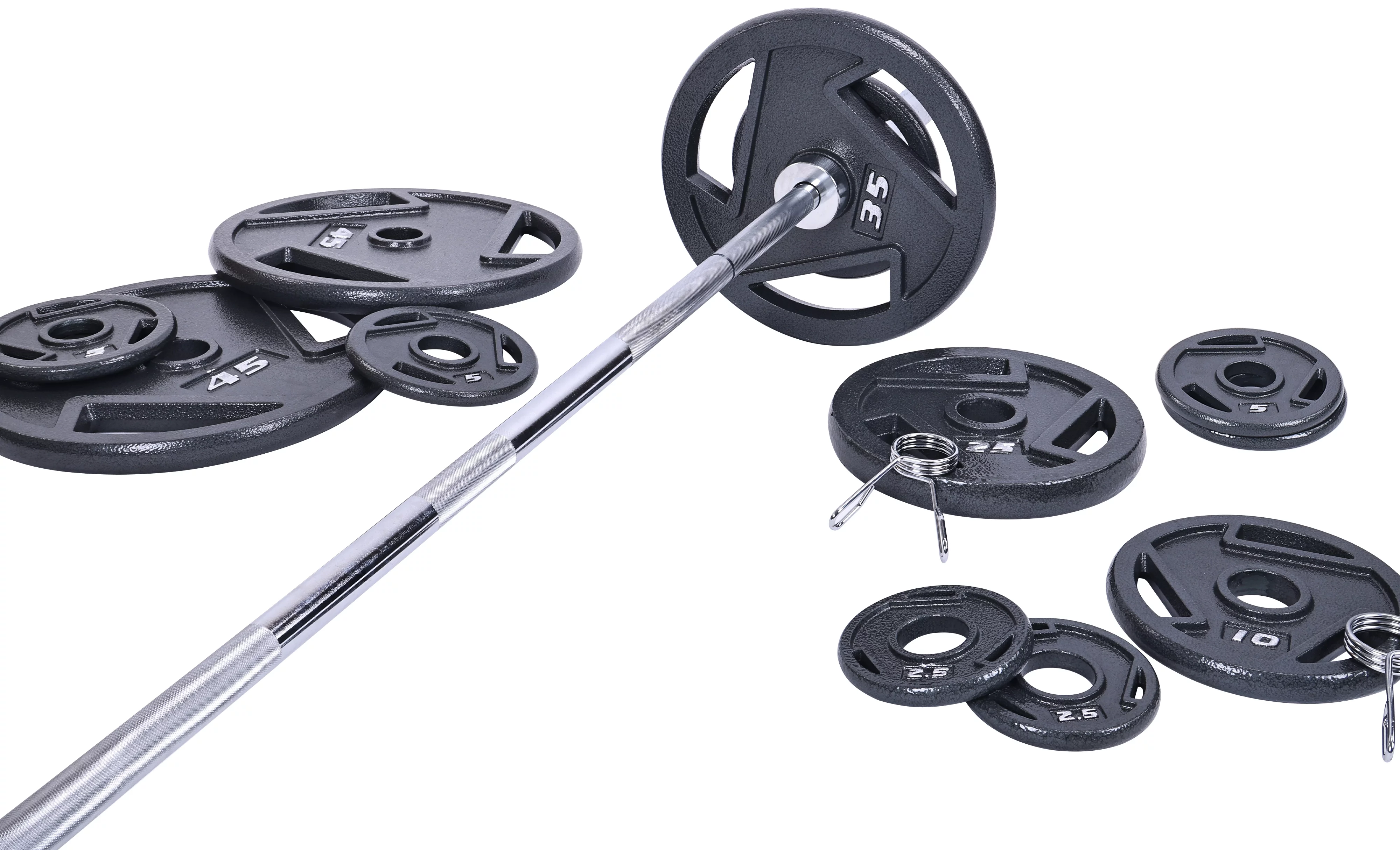 BalanceFrom Cast Iron Olympic Weight Including 7FT Olympic Barbell and Clips, 300-Pound Set (255 Pounds Plates + 45 Pounds Barbell), Multiple Packages - Womvr
