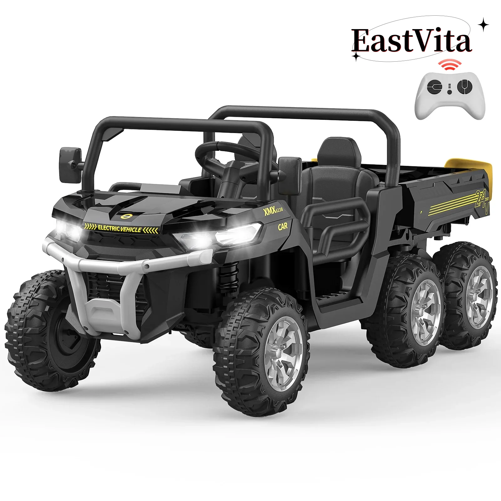 EastVita Kids 24V Ride on Car Large Farm Tractor Dump Truck 6 Wheels with Electric UTV Vehicles with Electric Car Hopper Ride on Toys ,with Lighting, Mp3 ((Green) - Womvr
