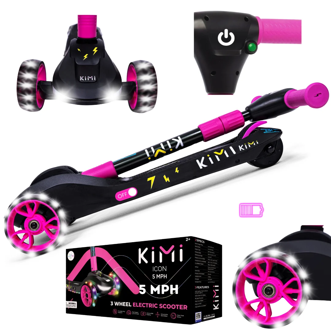 Kimi Kids 3-Wheel Electric Scooter, Ages 2-9, 5Mph, Lights, 10 Miles Range - Womvr