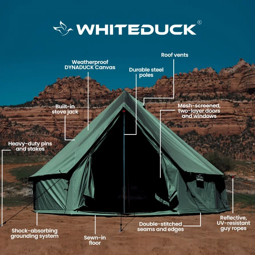 WHITEDUCK Regatta Canvas Bell Tent w/Stove Jack, Sandstone Beige, 13', Water Repellent 4-Season Camp - Womvr