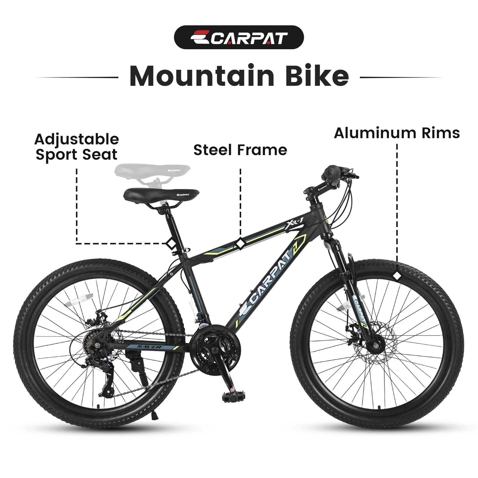 24 inch Mountain Bike for Boys Girls, Shimano 21 Speed Bicycle with Daul Disc Brakes and Front Suspension MTB - Womvr
