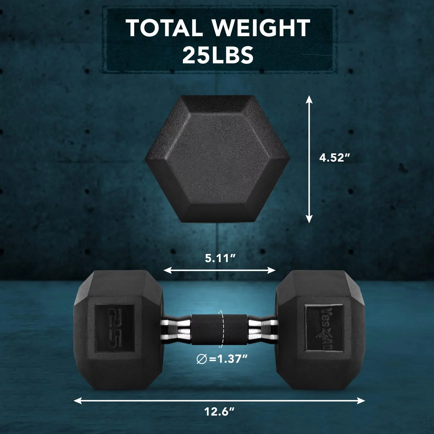Yes4All 50 lbs Hex Rubber Grip Dumbbell Weight Set, Single - Womvr