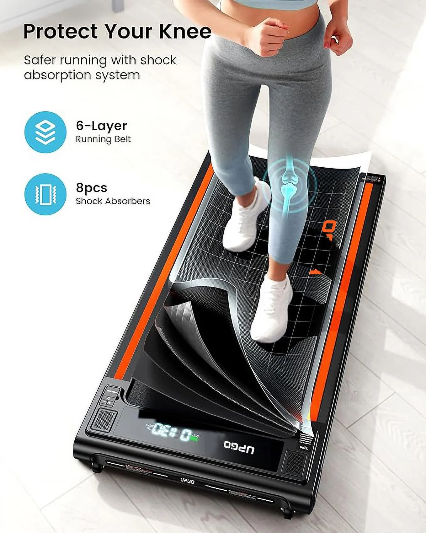 UPGO 2.5HP Walking Pad Under Desk Treadmill with Remote Control, Bluetooth and LED for Home/Office, Walking Jogging Machine with 265 lbs Weight Capacity - Womvr