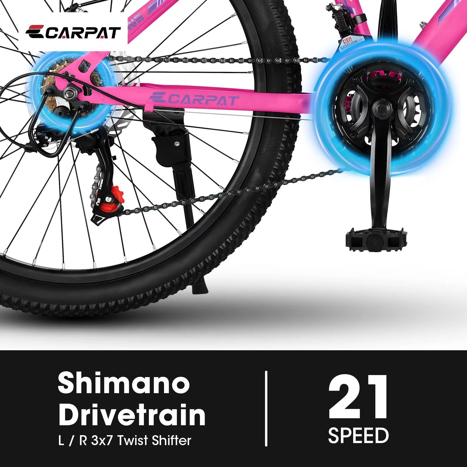 24 inch Mountain Bike, Shimano 21 Speed Drive, Dual Disc Brake, Front Suspension MTB For Boy Girl - Womvr