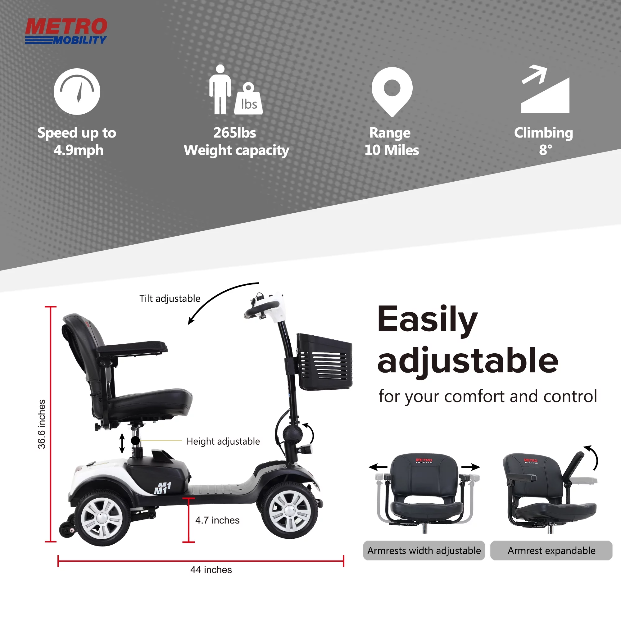 BTMWAY Mobility Scooter, 4 Wheels Electric Scooter for Seniors, Compact Folding Travel Mobility Scooters for Adult, Transformer Mobility Scooter with Swivel Seat, Front and Rear LED Light, Silver - Womvr