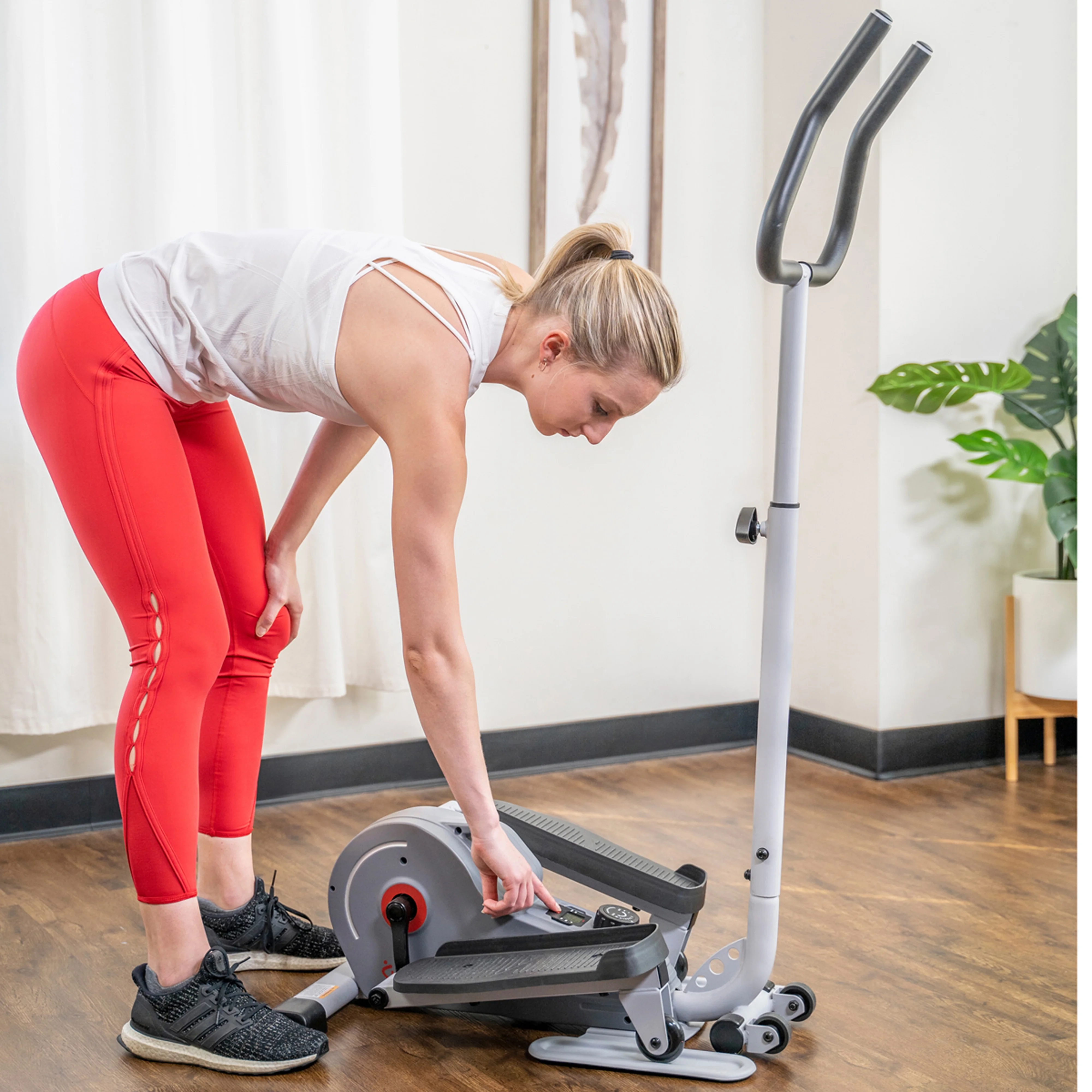 Sunny Health & Fitness Compact Magnetic Standing Elliptical Machine w/ Handlebars - Portable Workout Stepper for Home, SF-E3988 - Womvr
