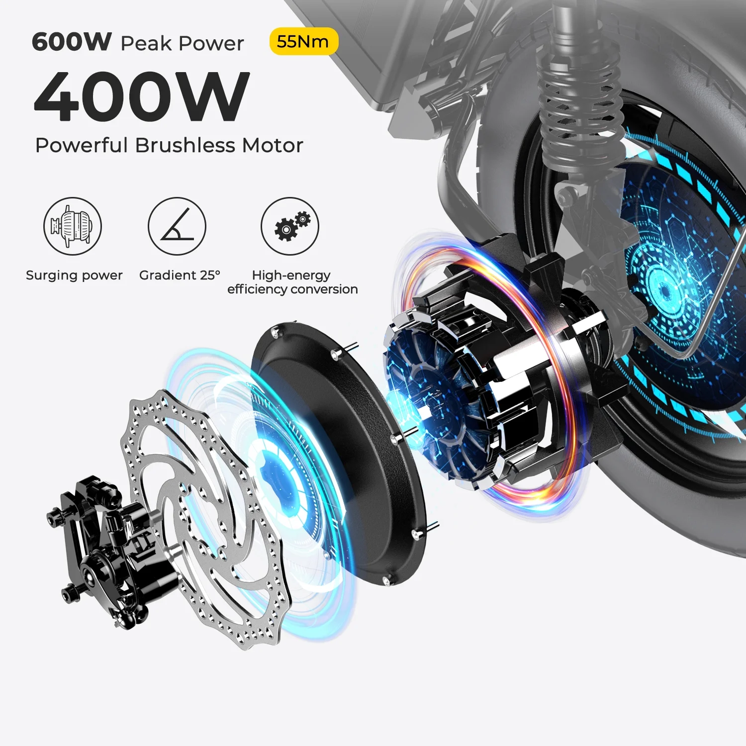 SOHAMO Electric Bike w/400W Motor and 48V 13Ah Removable Battery Folding Ebike for Adults and Teens, Full Suspension, 3 Levels Assist, 14
