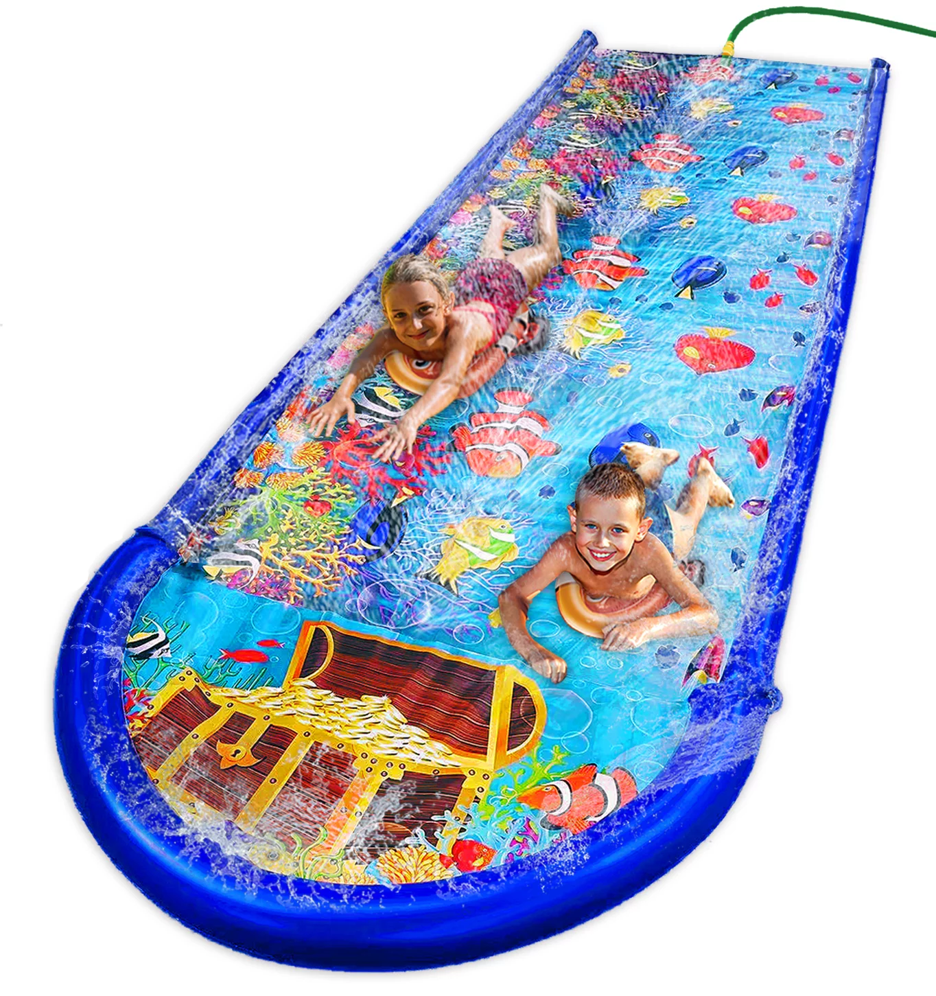 Stargo Undersea Water Dual Slip And Slide - 18 Feet X 5 Feet Slip N Slide With Splash Pad And Sprinkler, Water Slide With Inflatable Body Boards - Kids Water Fun - Womvr