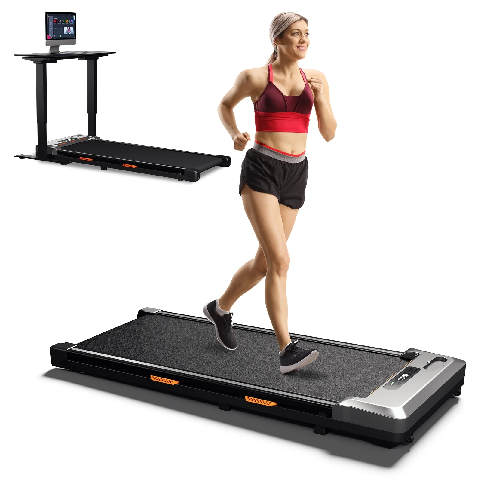 CoolHut 2.5Hp Walking Pad, Walking Area 2 in 1 Under Desk Treadmill,300lb Walking Treadmill with Remote Control and LED Display, Quiet, Compact & Small Treadmill for Home & Office, Black - Womvr