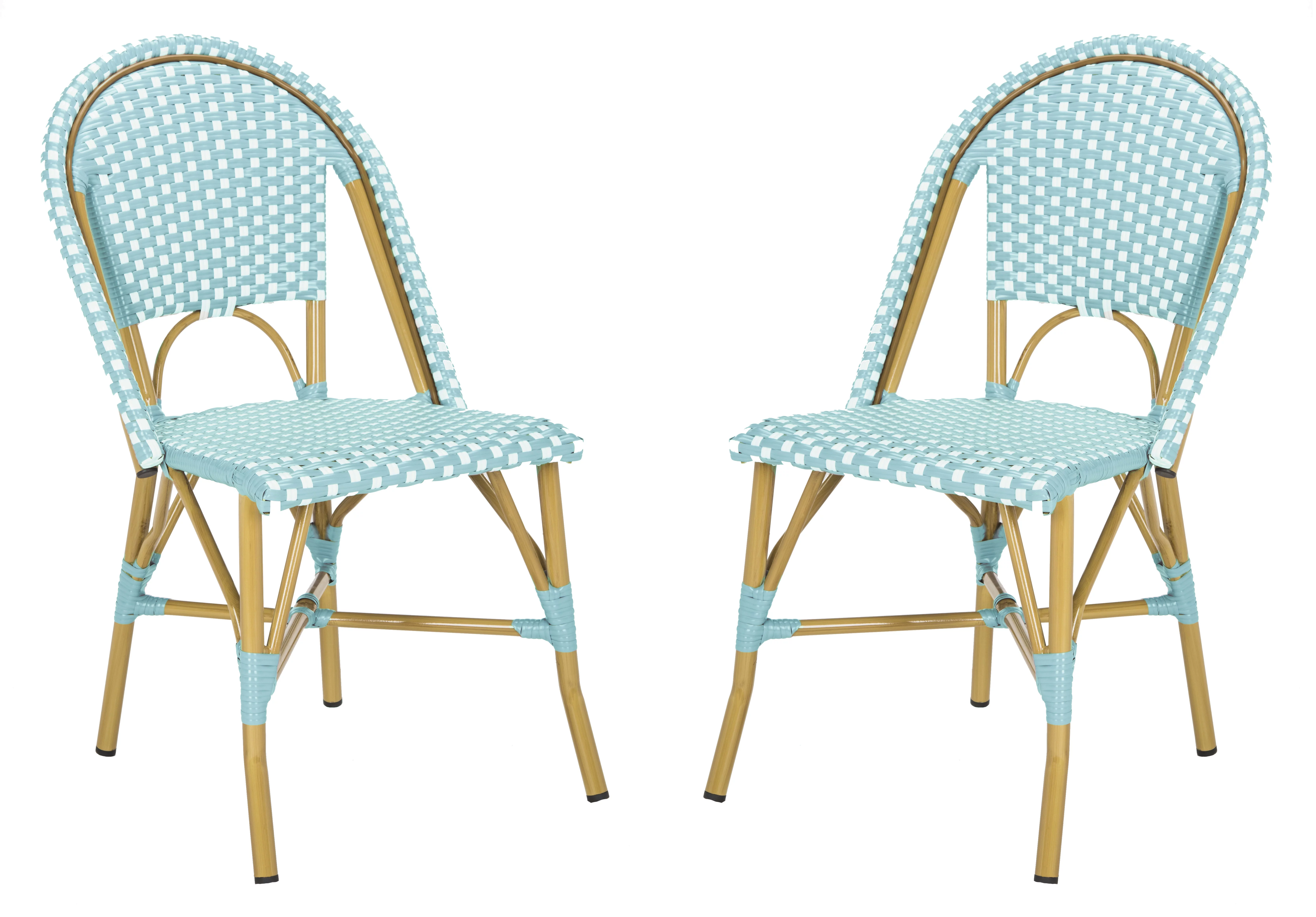 SAFAVIEH Salcha Outdoor French Bistro Side Chair, Blue/White, Set of 2 - Womvr