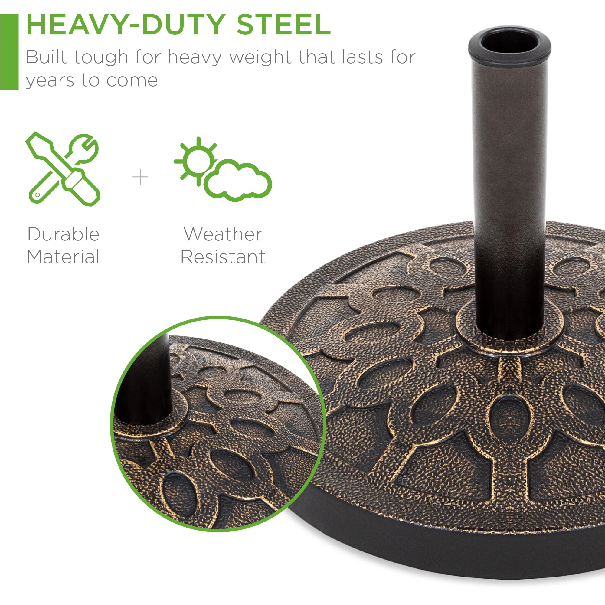 Best Choice Products 18in Round Heavy-Duty Steel Patio Umbrella Base Stand w/ Rust-Resistant Finish - Bronze - Womvr
