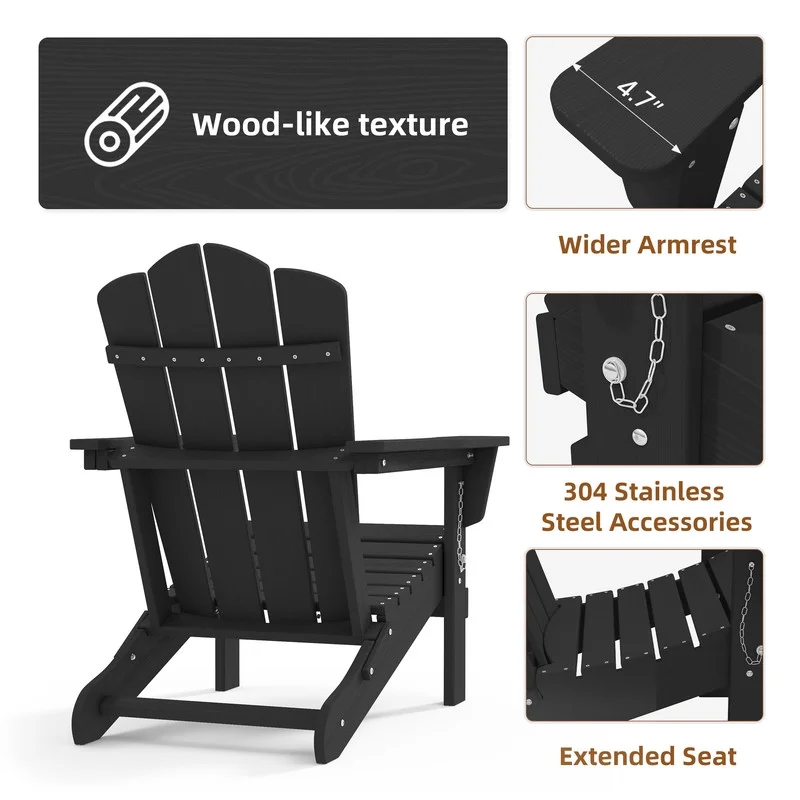 Outdoor Patio Folding HDPE Resin Adirondack Chair, Red - Womvr