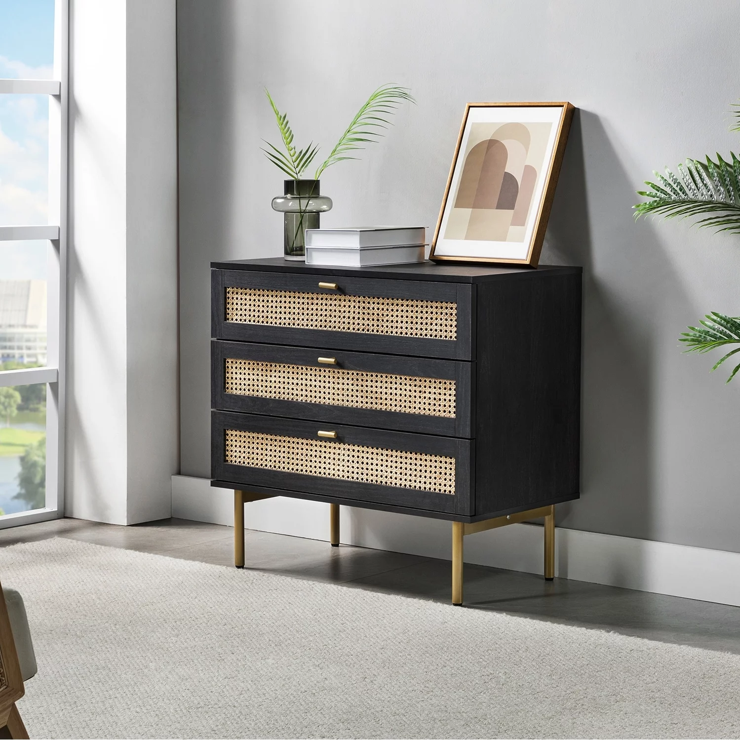 HULALA HOME Selamat Multifunctional Contemporary Classic 3 Drawers  Storage Chest with Sturdy  Metal Legs by  BLACK - Womvr